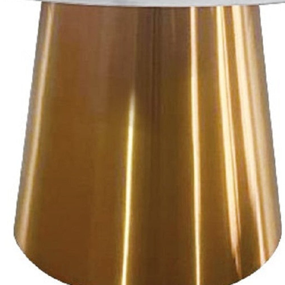 54" White Gray and Gold Marble And Metal Pedestal Base Round Top Dining Table-2