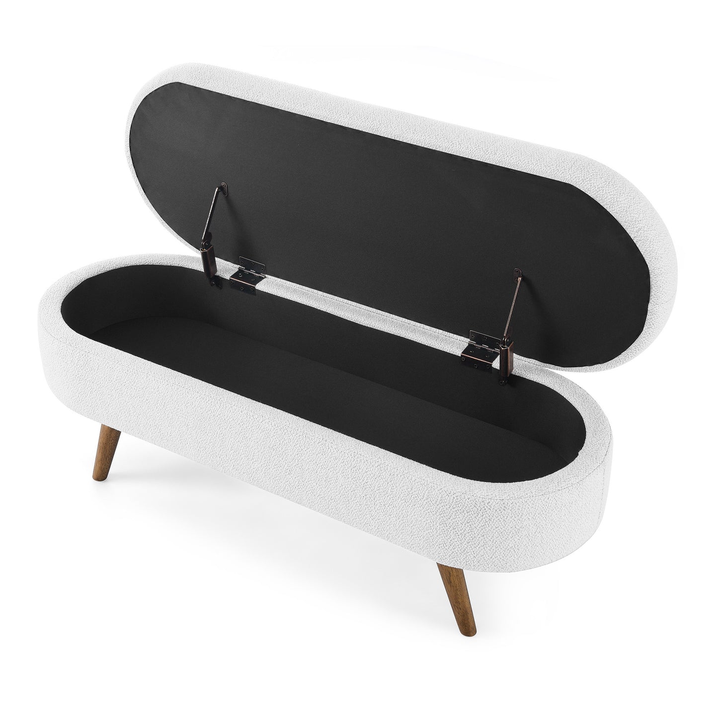 44 White Brown Linen Upholstered Storage Bench Flip Top
