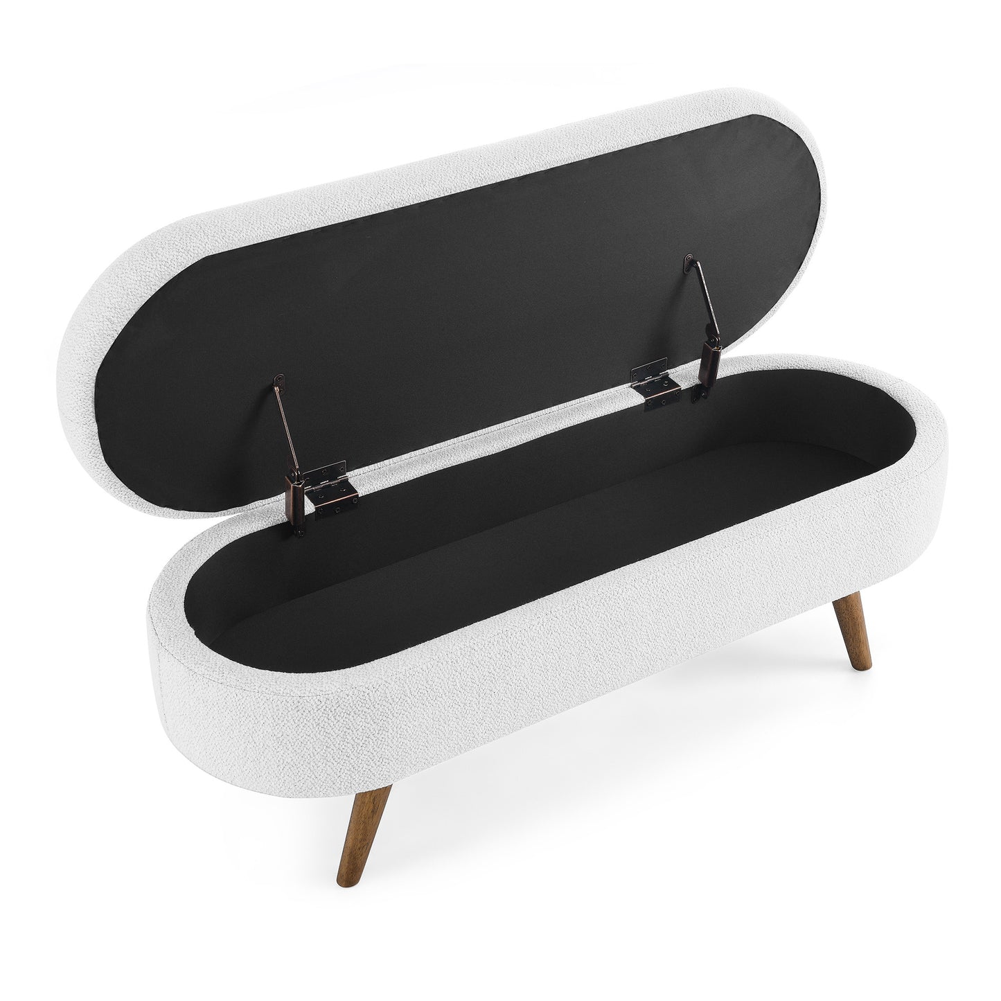 44 White Brown Linen Upholstered Storage Bench Flip Top