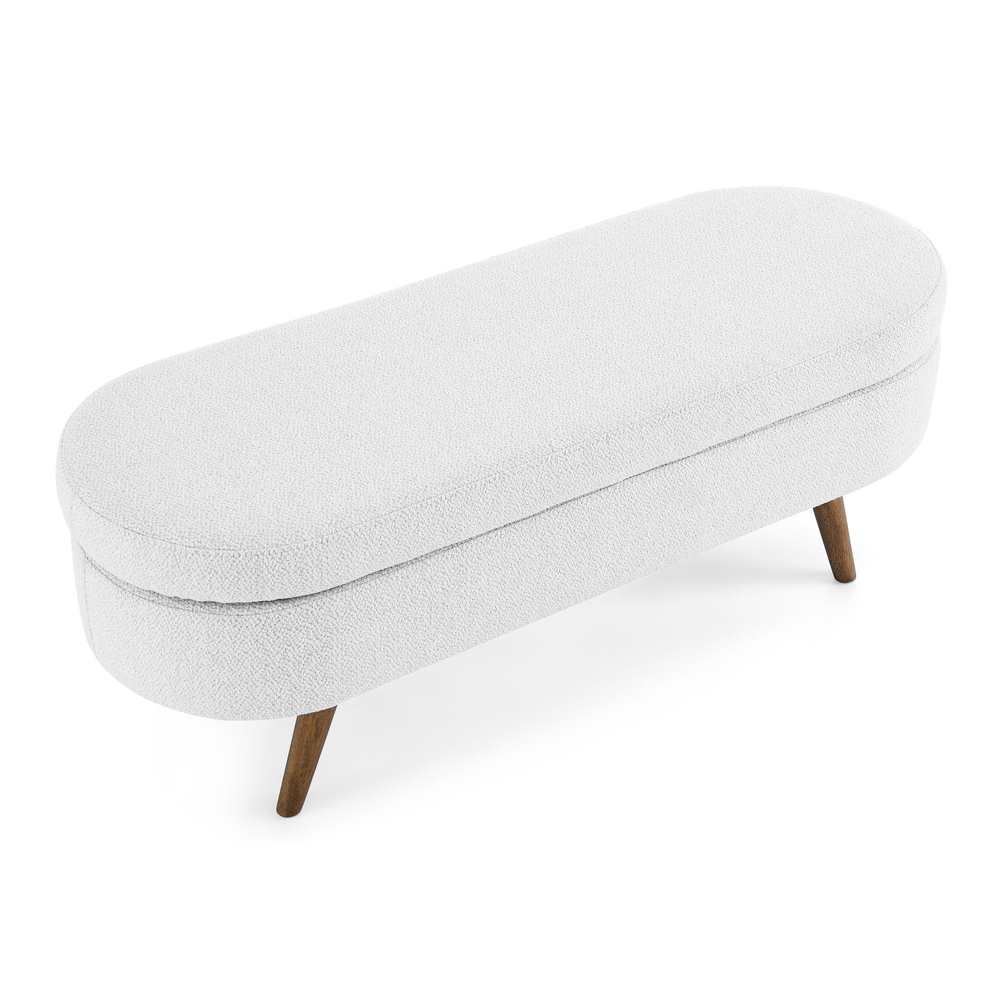 44 White Brown Linen Upholstered Storage Bench Flip Top