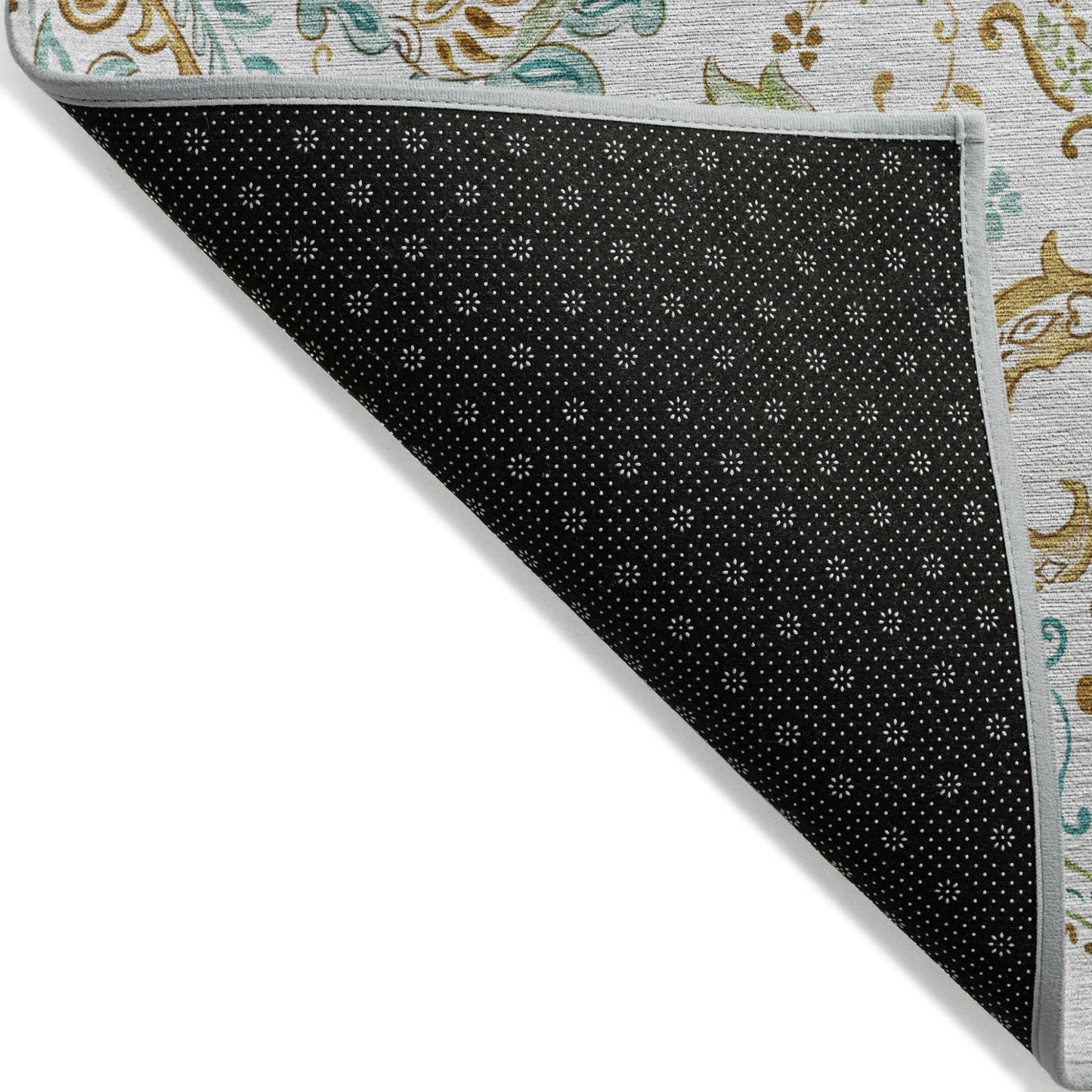 5' X 8' Ivory and Gold Paisley Washable Non Skid Indoor Outdoor Area Rug-5