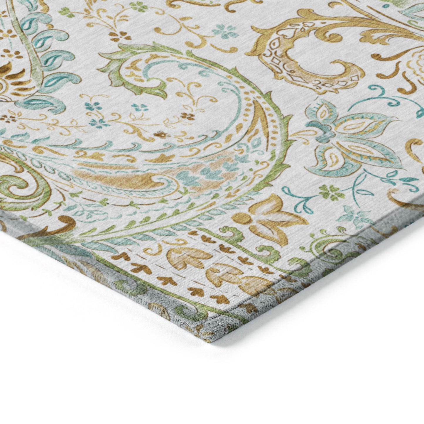 5' X 8' Ivory and Gold Paisley Washable Non Skid Indoor Outdoor Area Rug-6