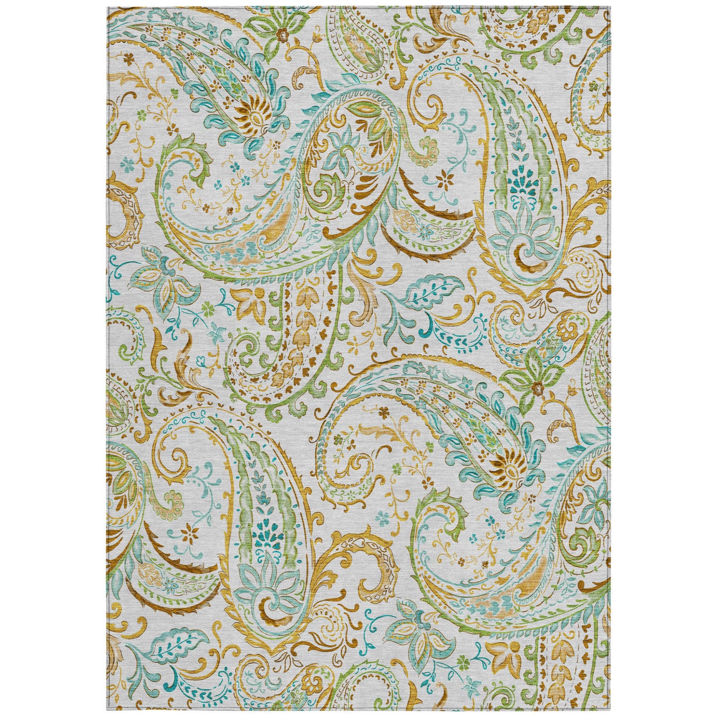 5' X 8' Ivory and Gold Paisley Washable Non Skid Indoor Outdoor Area Rug-3