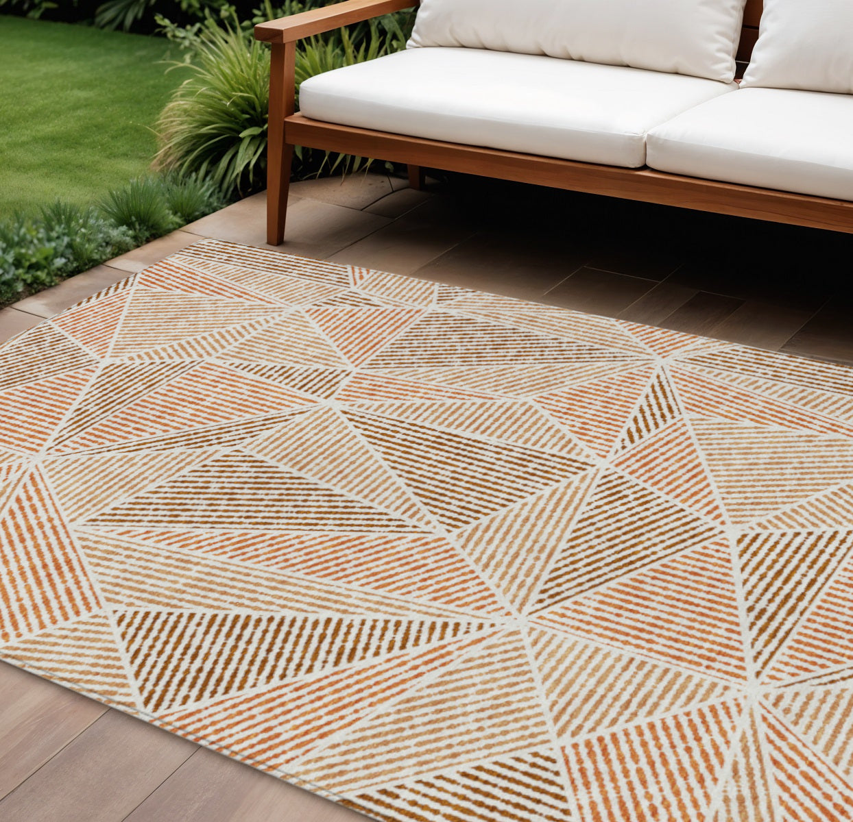 8ft X 10ft Terra Cotta Geometric Rug Indoor Outdoor Waterproof-0