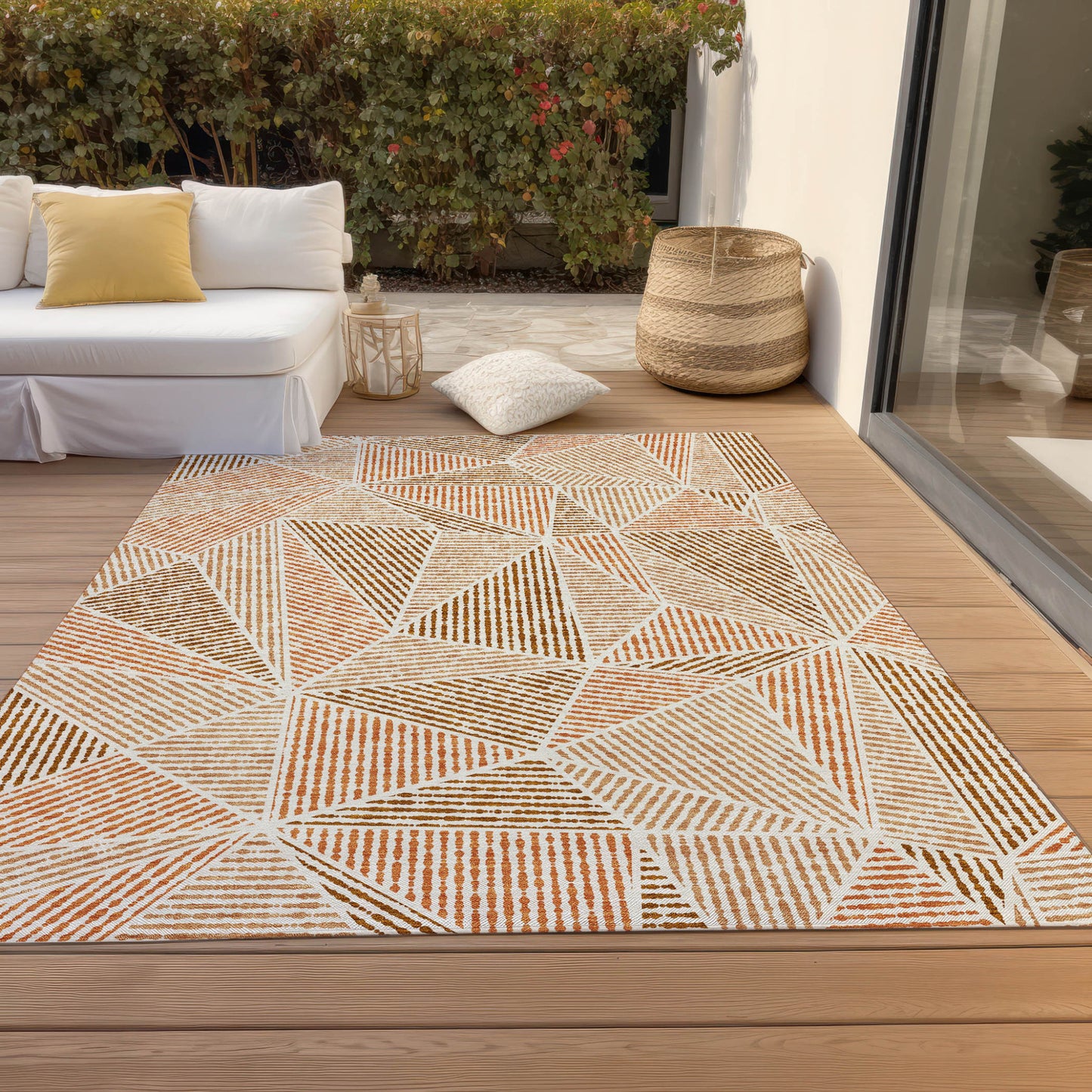 8ft X 10ft Terra Cotta Geometric Rug Indoor Outdoor Waterproof-7