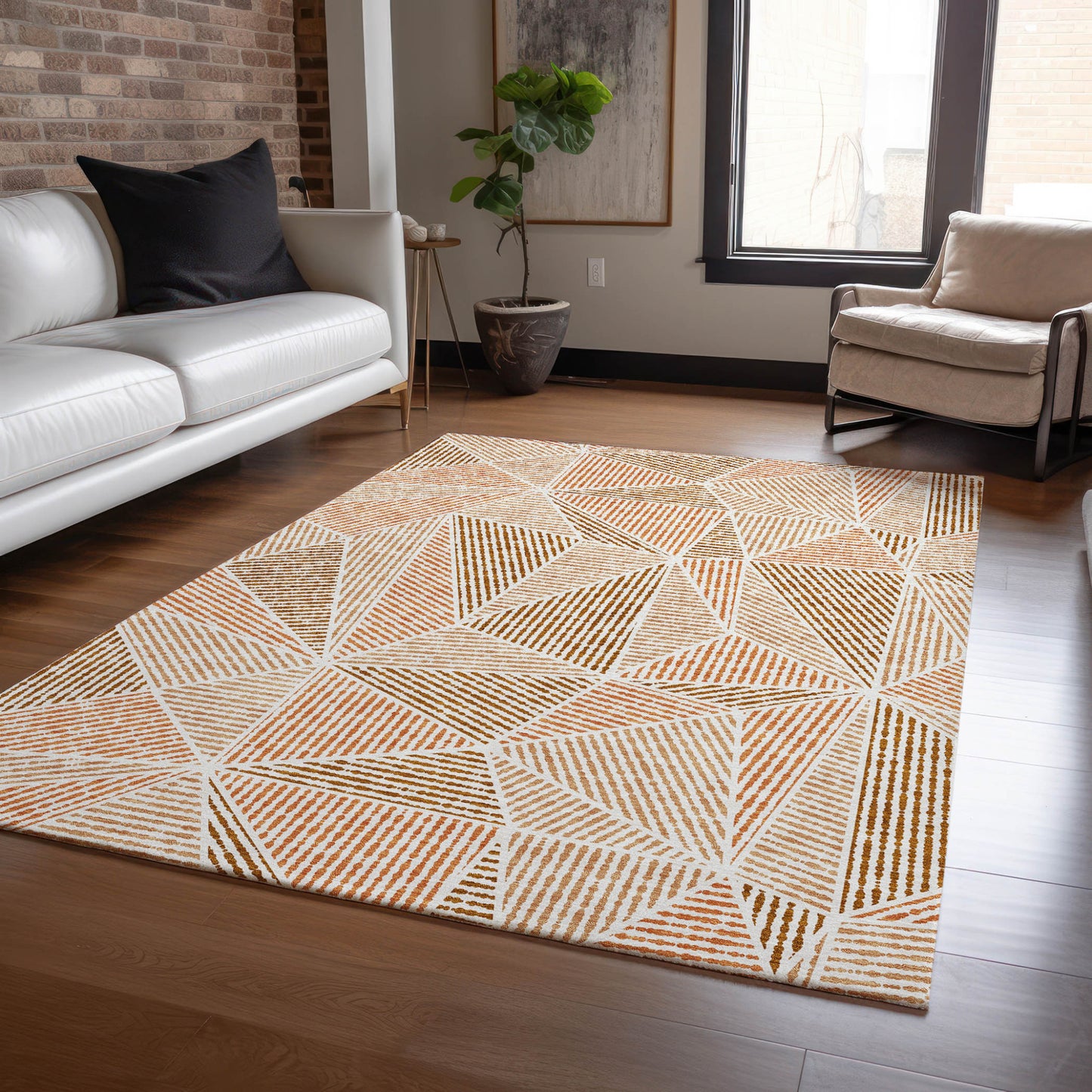 8ft X 10ft Terra Cotta Geometric Rug Indoor Outdoor Waterproof-8