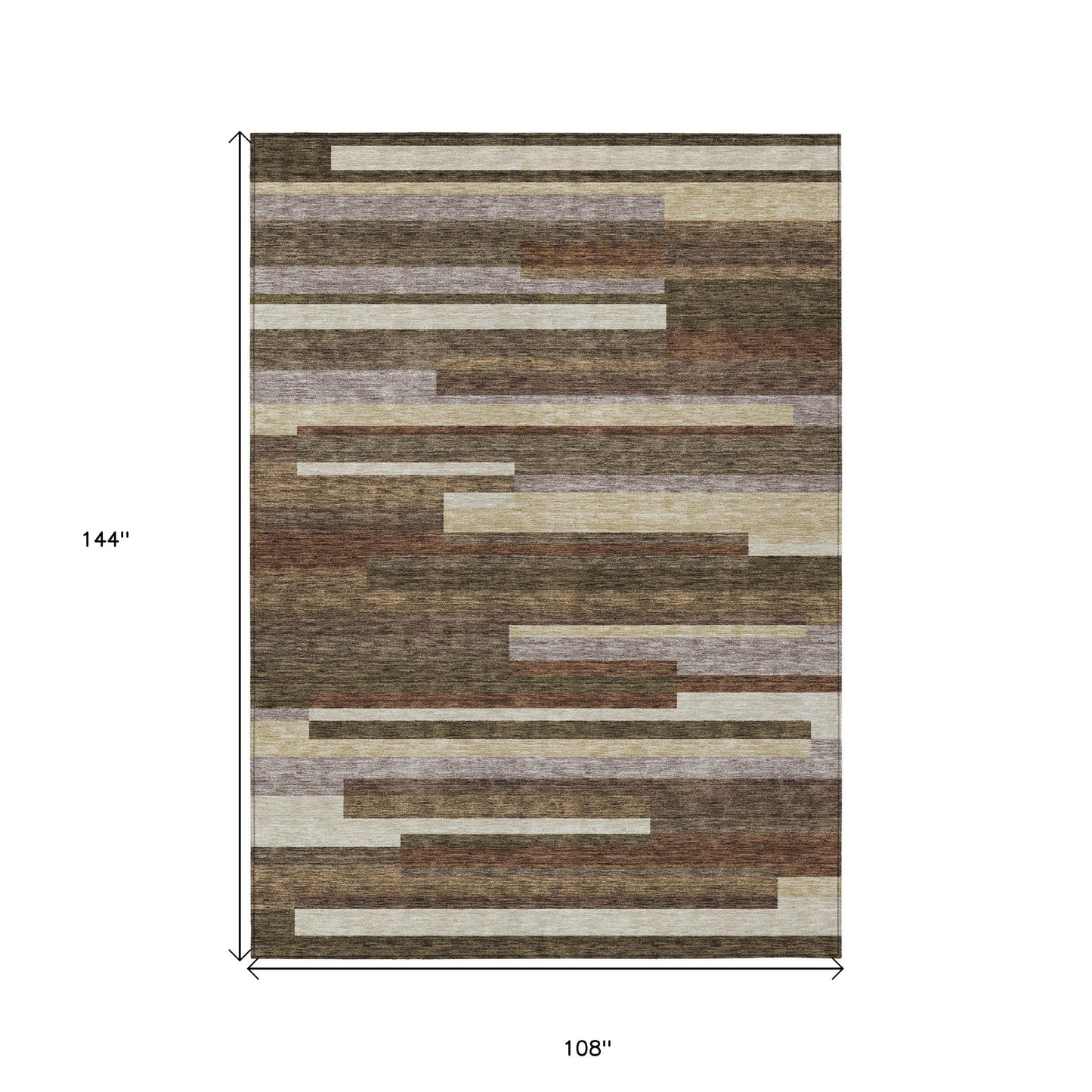 9x12ft Brown Beige Copper Striped Area Rug Indoors Outdoors Water Repellent Stain Resistant Non Slip