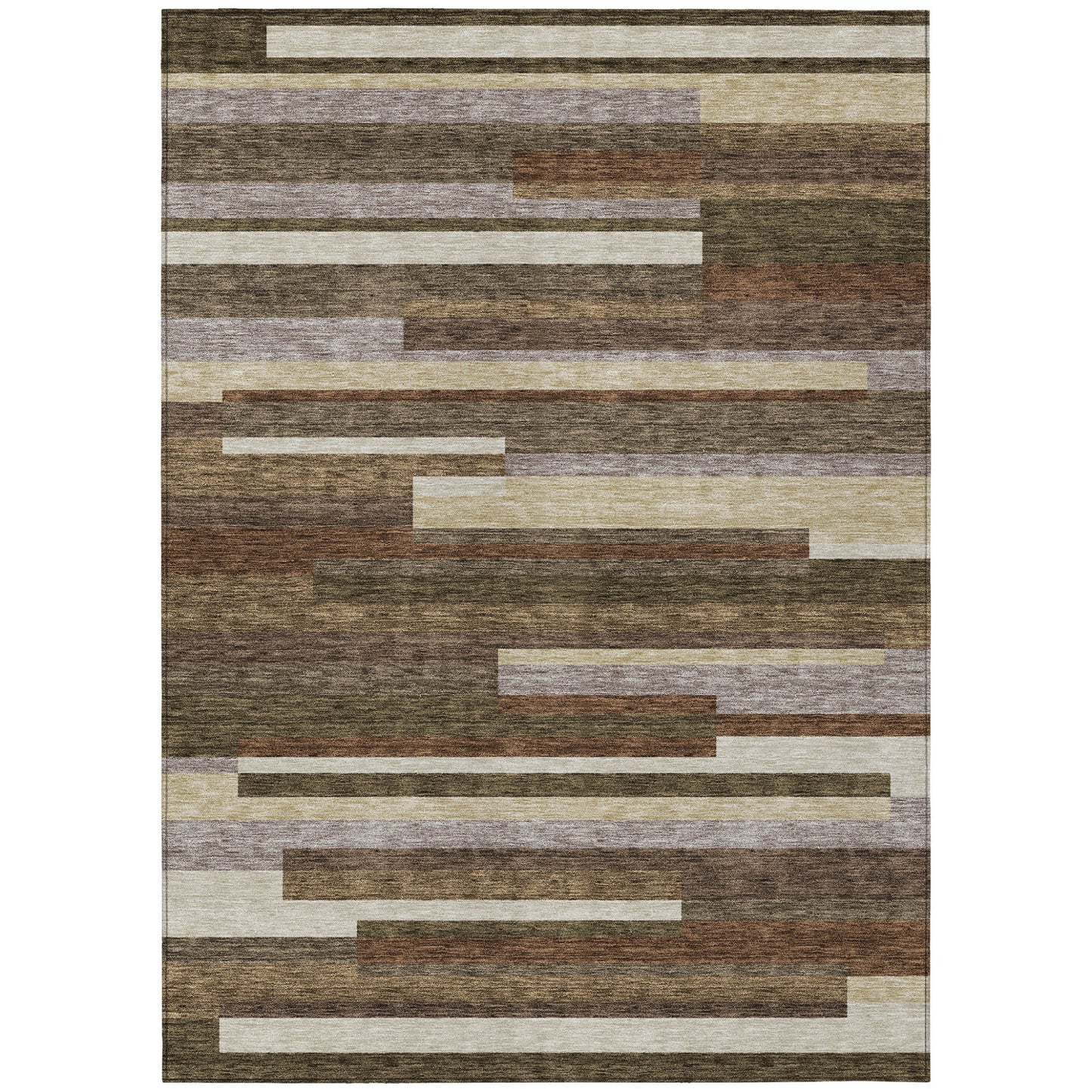 9x12ft Brown Beige Copper Striped Area Rug Indoors Outdoors Water Repellent Stain Resistant Non Slip
