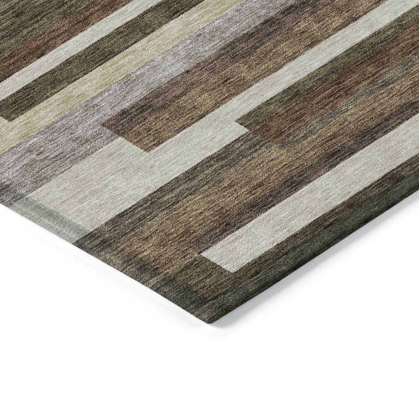 9x12ft Brown Beige Copper Striped Area Rug Indoors Outdoors Water Repellent Stain Resistant Non Slip