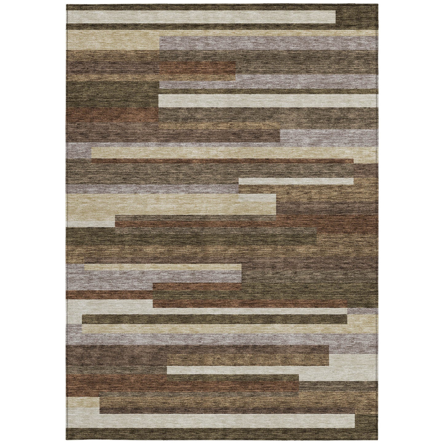 9x12ft Brown Beige Copper Striped Area Rug Indoors Outdoors Water Repellent Stain Resistant Non Slip