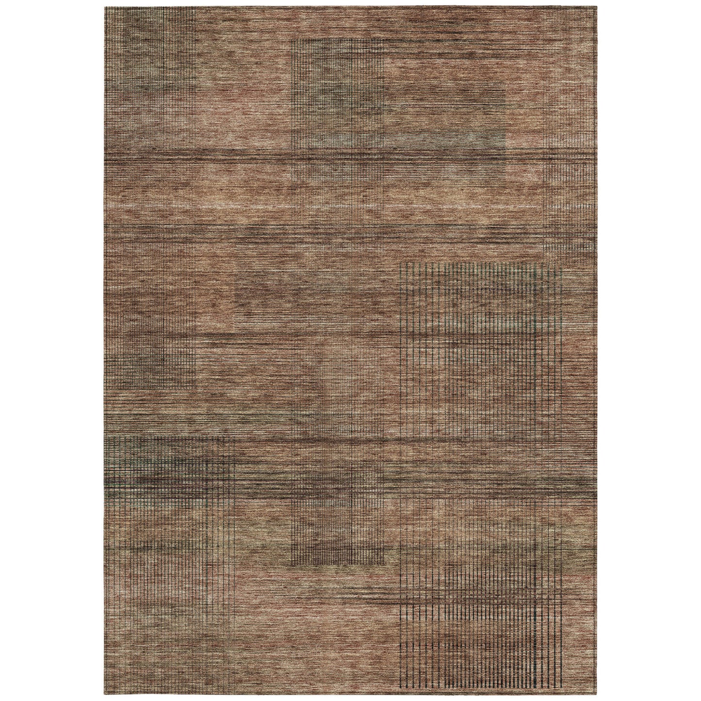 Orange Copper Brown Striped Washable Indoor Outdoor Rug 9x12 Feet
