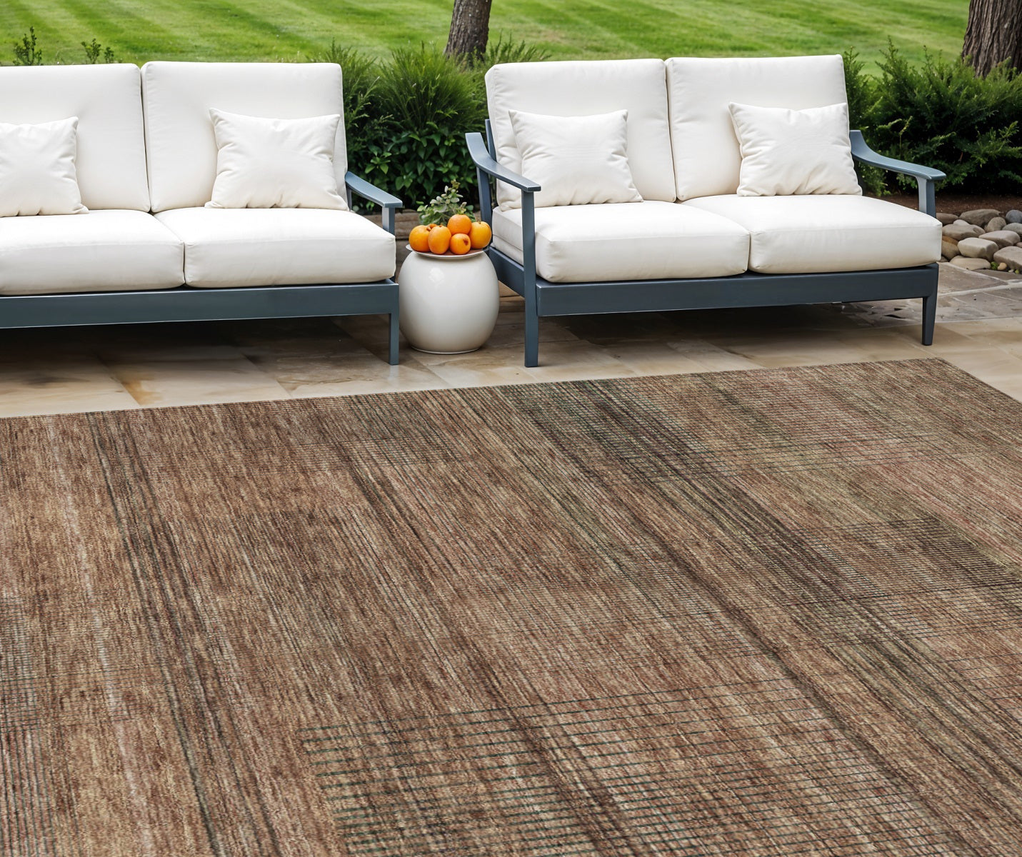 Orange Copper Brown Striped Washable Indoor Outdoor Rug 9x12 Feet
