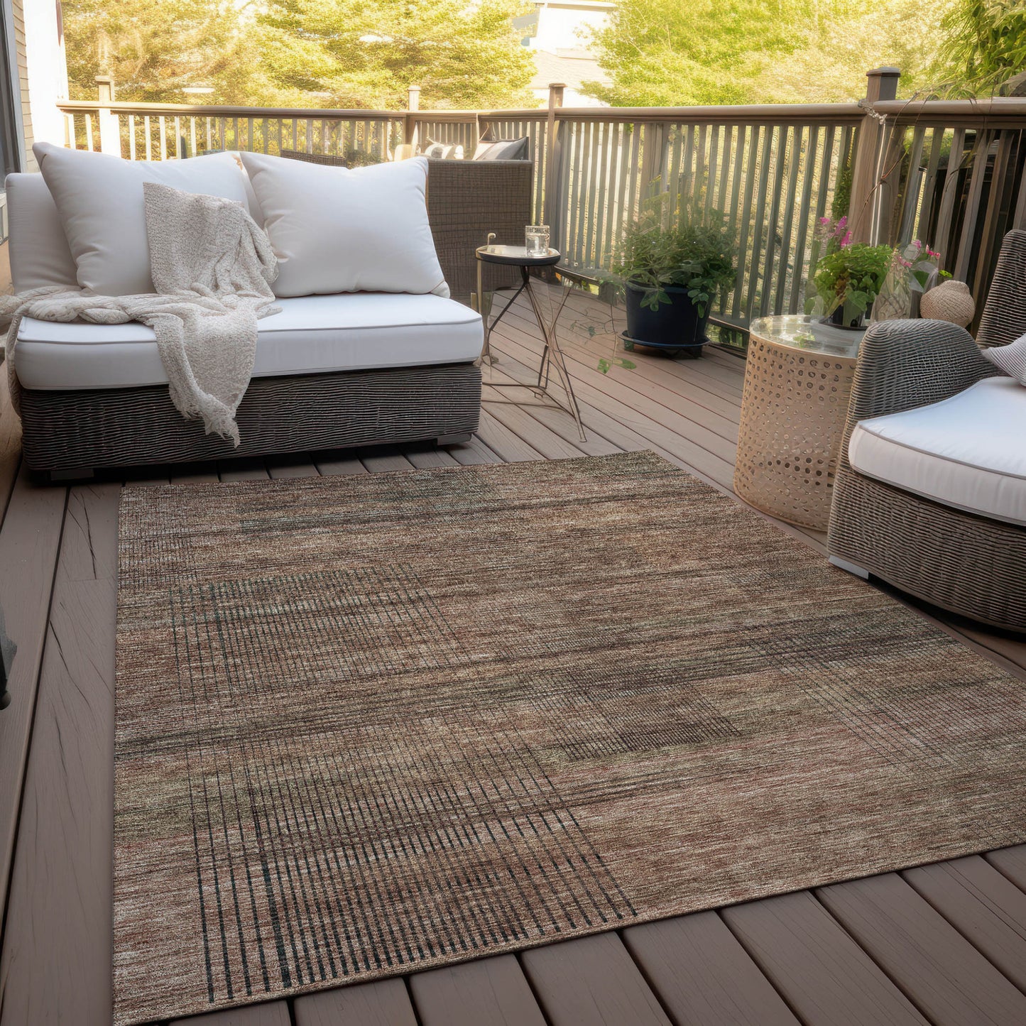 Orange Copper Brown Striped Washable Indoor Outdoor Rug 9x12 Feet