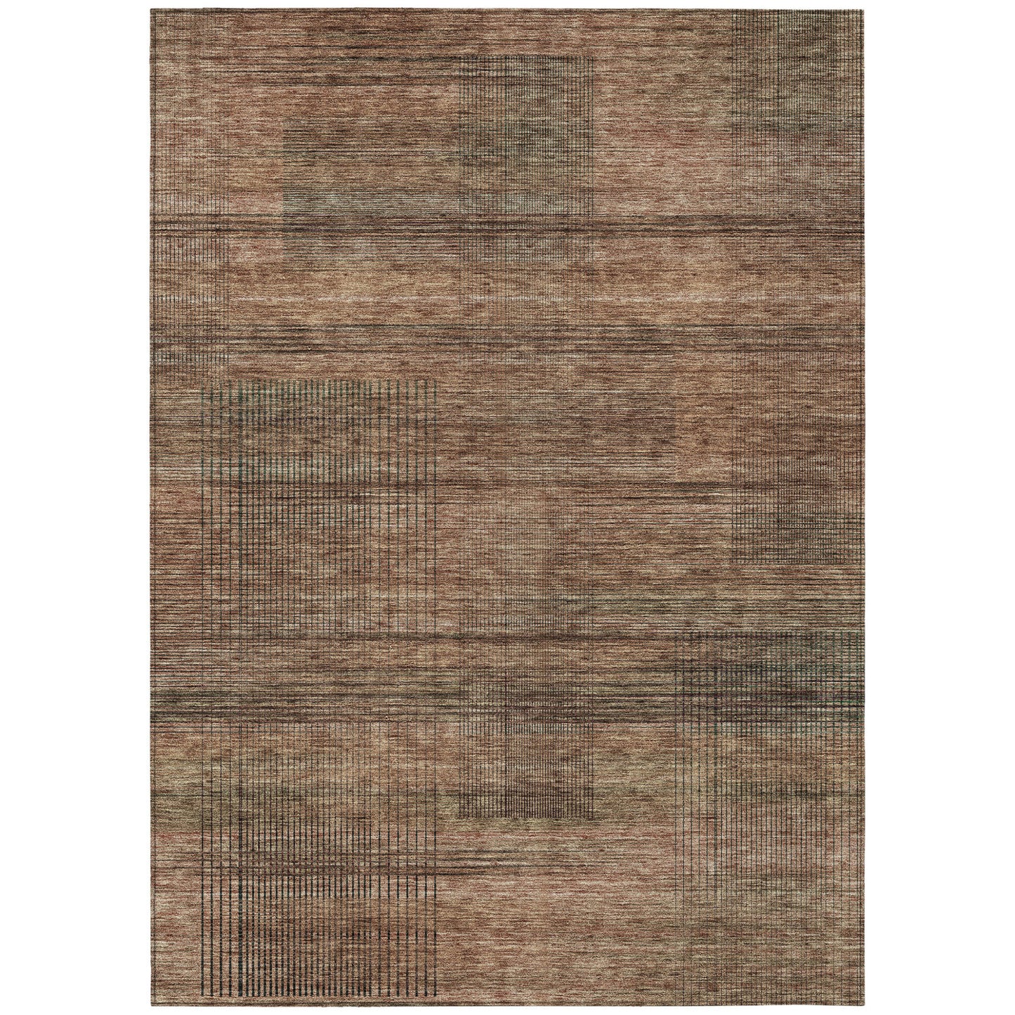 Orange Copper Brown Striped Washable Indoor Outdoor Rug 9x12 Feet