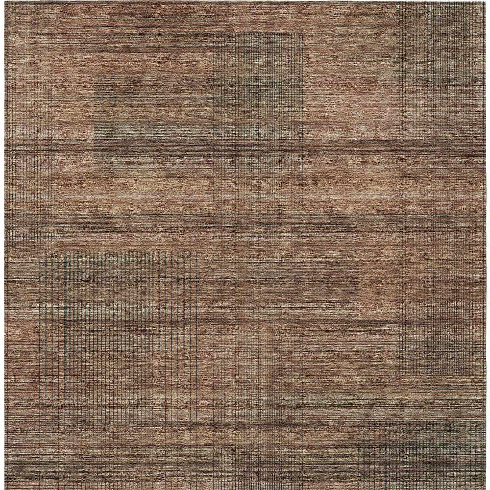 Orange Copper Brown Striped Washable Indoor Outdoor Rug 9x12 Feet