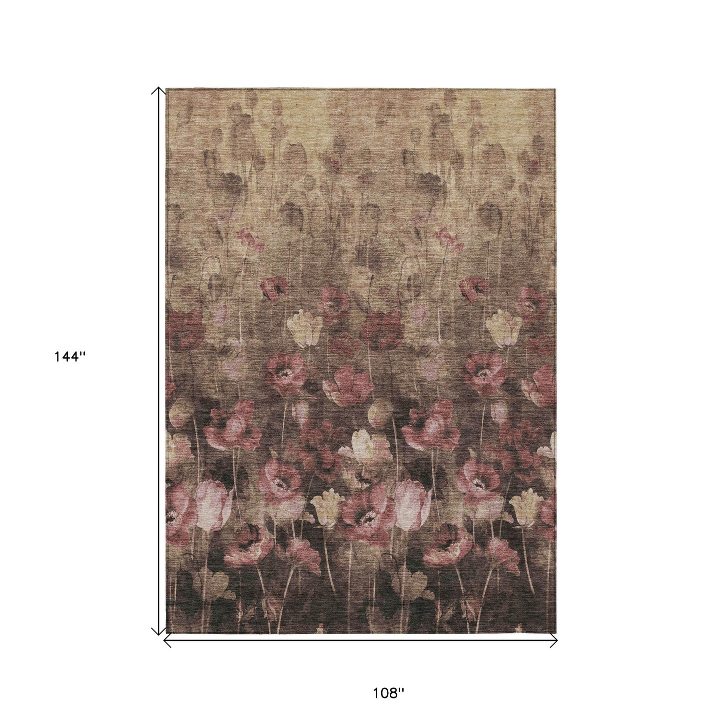 Taupe Brown Pink Floral Washable Indoor Outdoor Area Rug 9x12