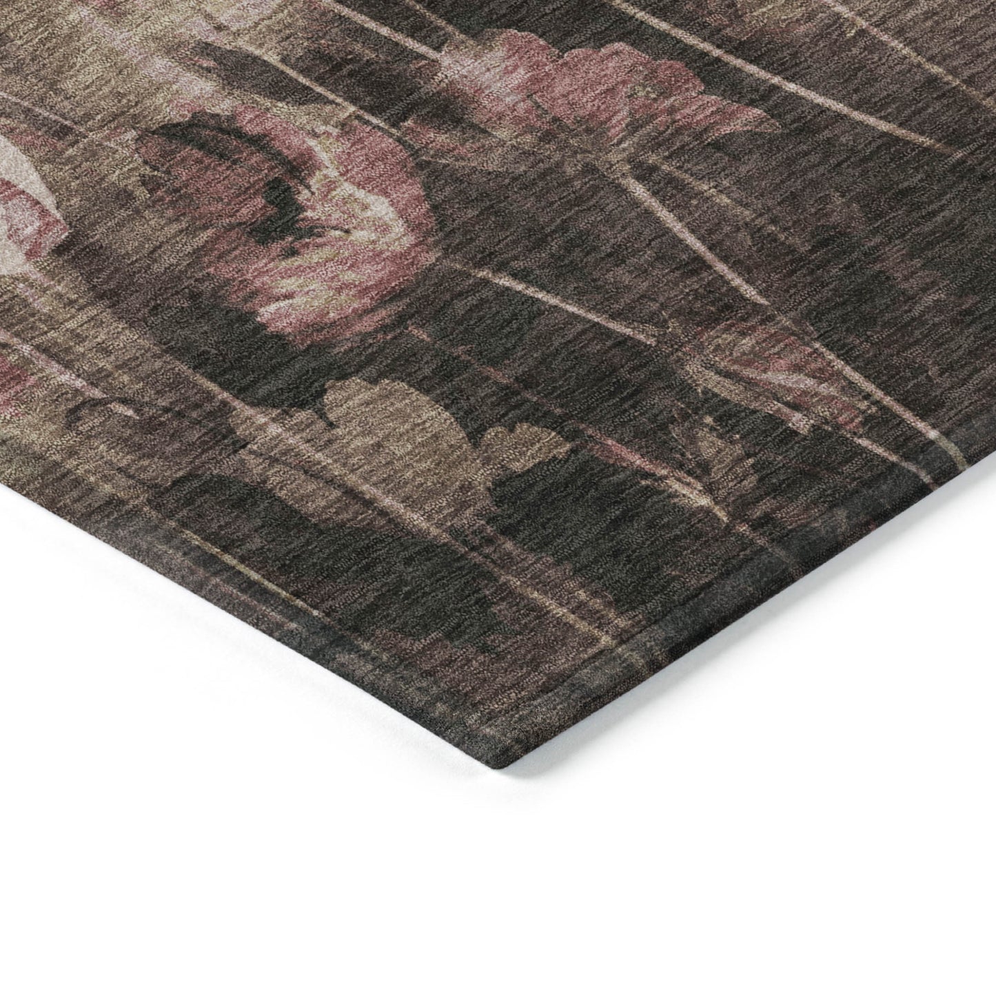 Taupe Brown Pink Floral Washable Indoor Outdoor Area Rug 9x12