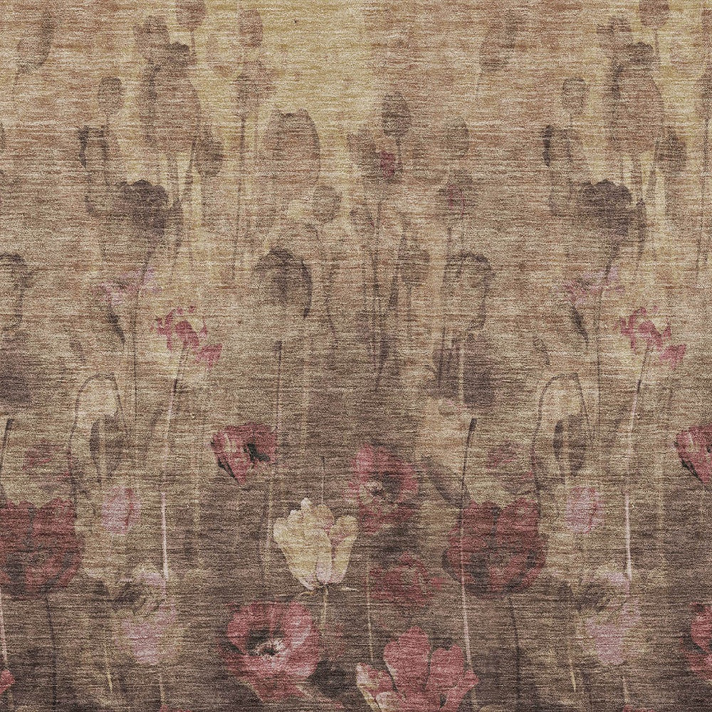 Taupe Brown Pink Floral Washable Indoor Outdoor Area Rug 9x12