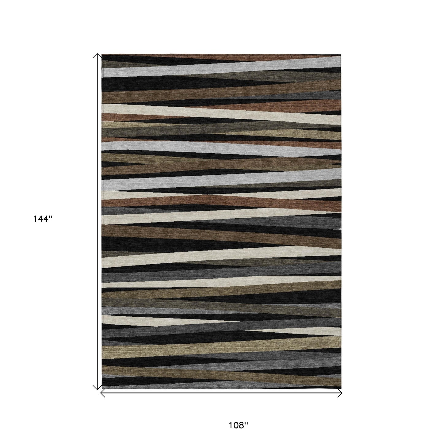 9x12ft Black Brown Ivory Striped Washable Indoor Outdoor Area Rug