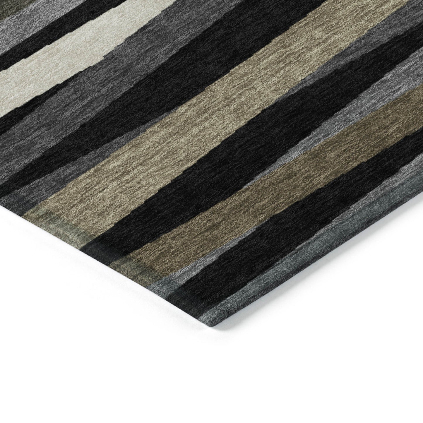 9x12ft Black Brown Ivory Striped Washable Indoor Outdoor Area Rug