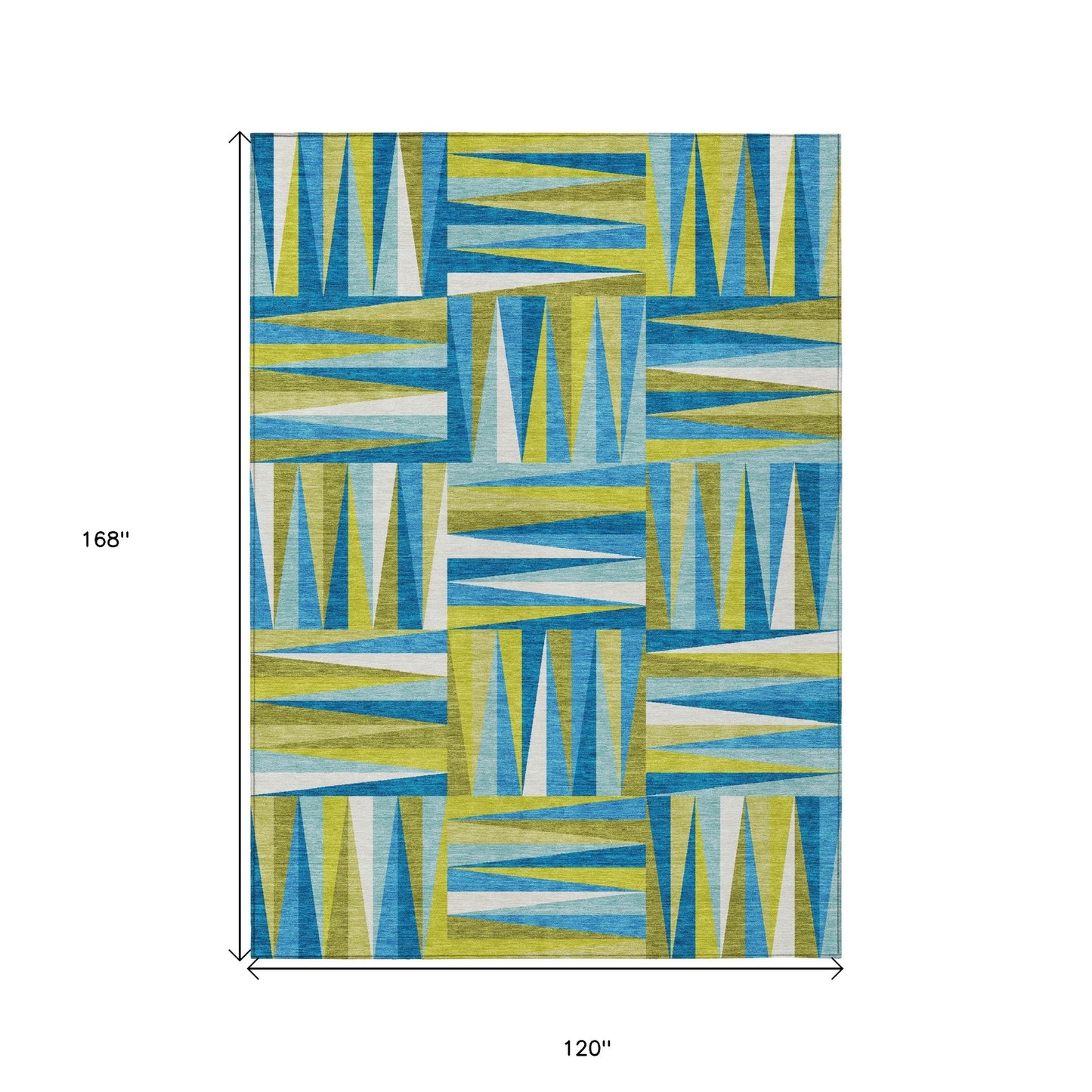 Teal Blue Green Ivory Geometric Indoor Outdoor Area Rug Waterproof Heavy Duty Polyester