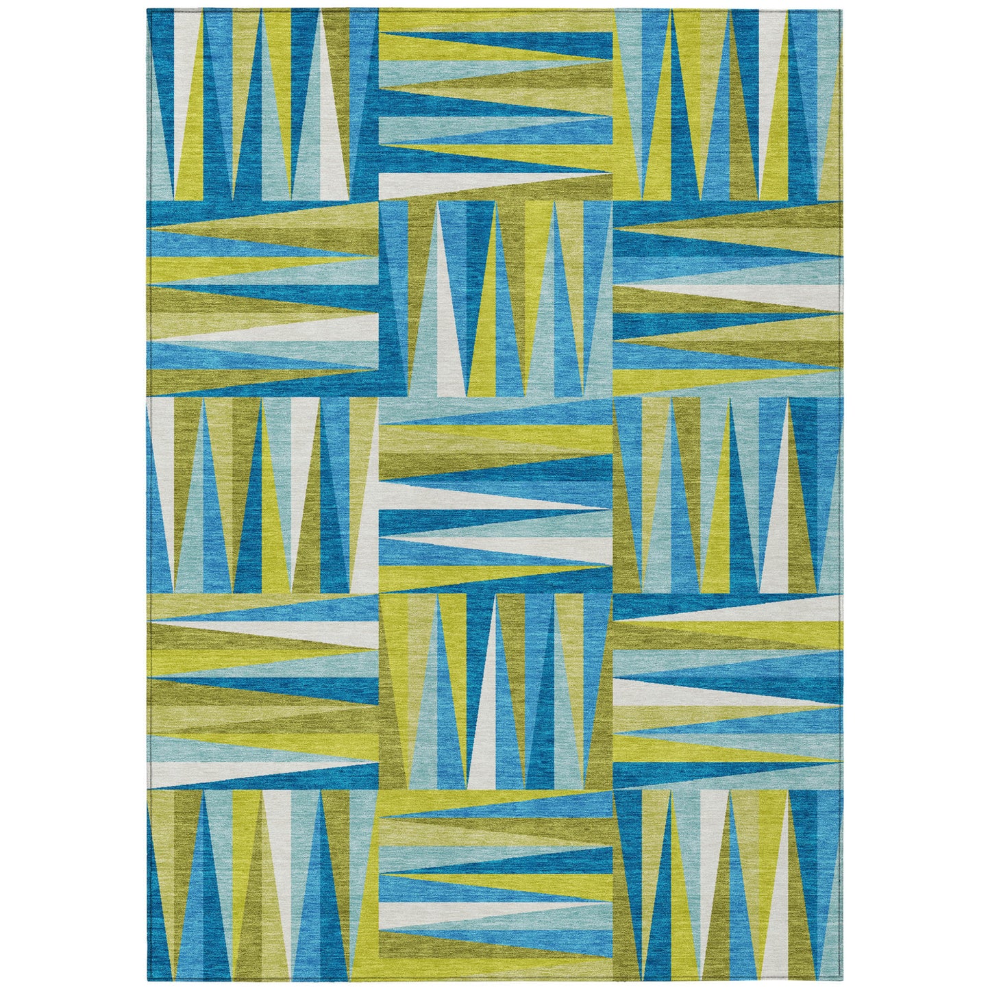Teal Blue Green Ivory Geometric Indoor Outdoor Area Rug Waterproof Heavy Duty Polyester