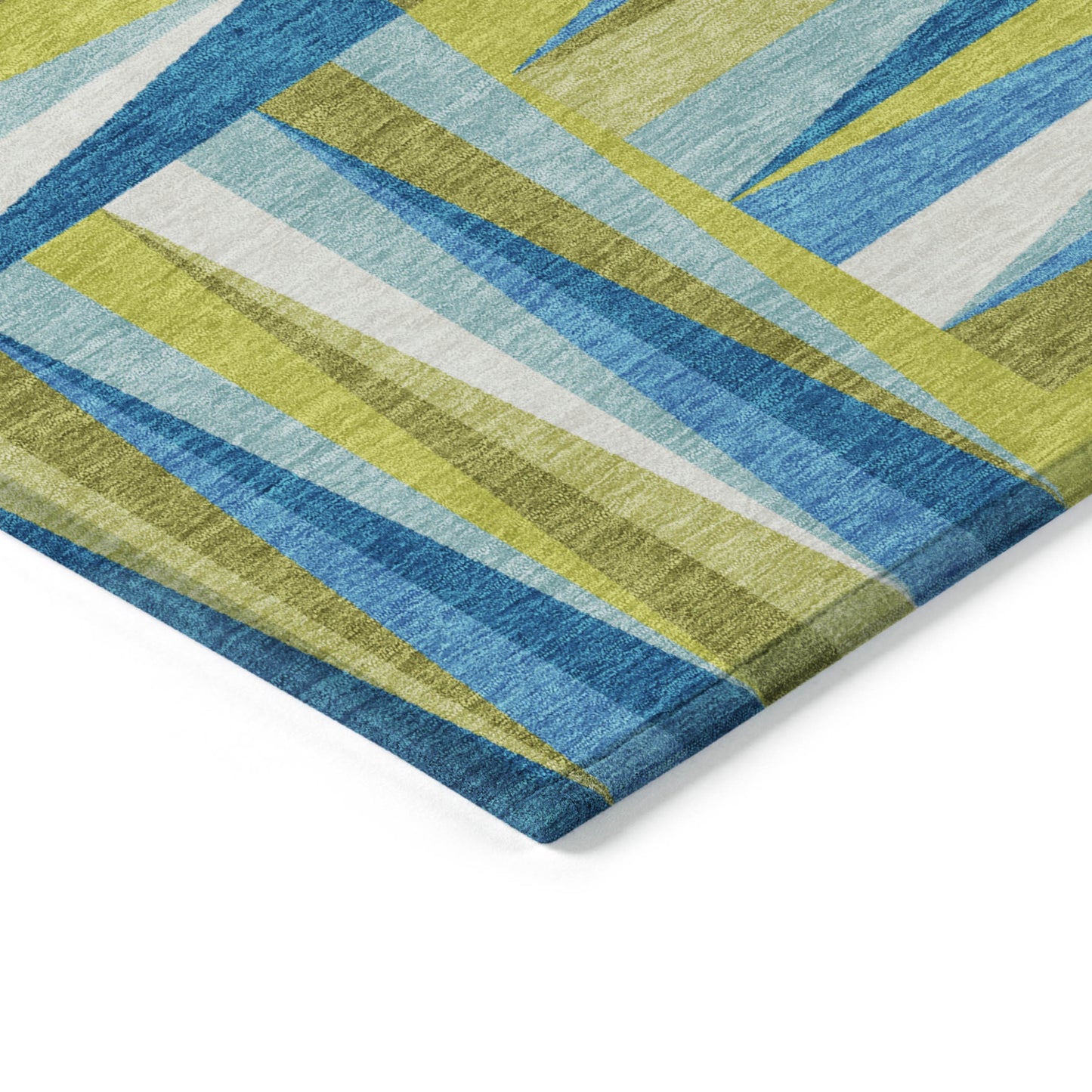 Teal Blue Green Ivory Geometric Indoor Outdoor Area Rug Waterproof Heavy Duty Polyester