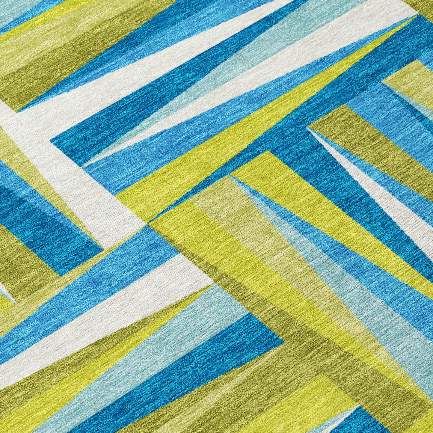 Teal Blue Green Ivory Geometric Indoor Outdoor Area Rug Waterproof Heavy Duty Polyester