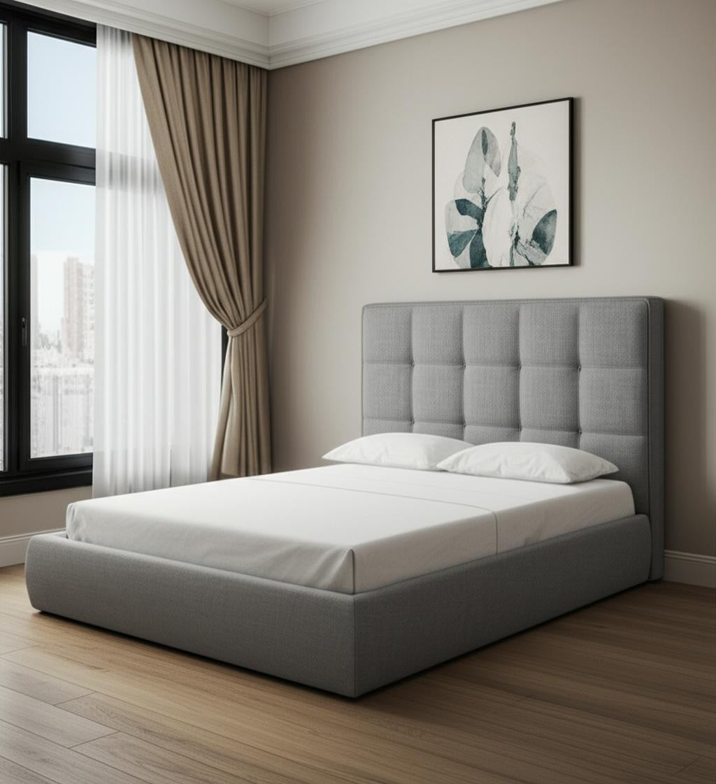 Gray Tufted Linen Blend Upholstered Queen Bed Frame-0
