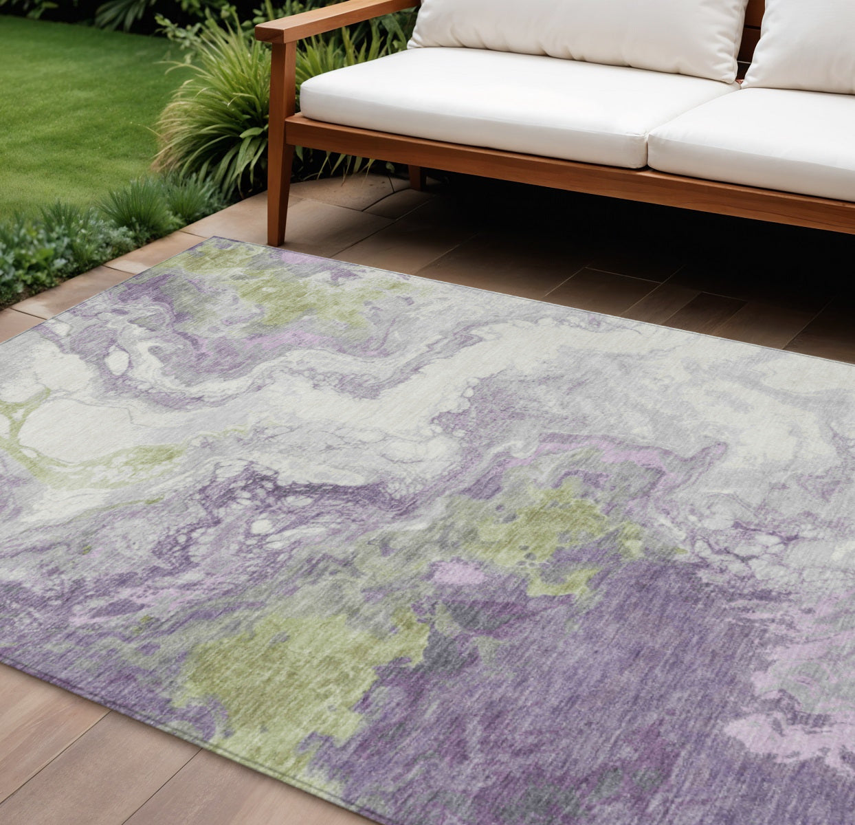 Lavender Fern Green Abstract Indoor Outdoor Area Rug 8x10ft Waterproof Rug