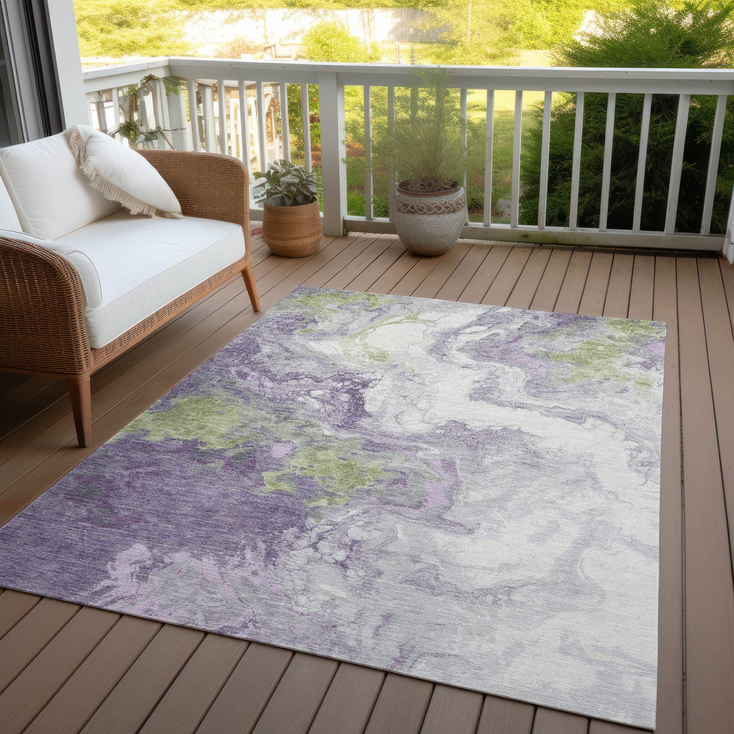 Lavender Fern Green Abstract Indoor Outdoor Area Rug 8x10ft Waterproof Rug