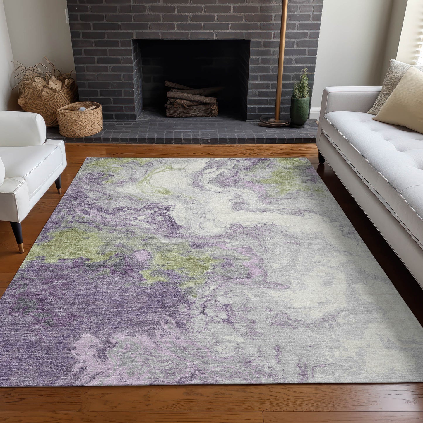 Lavender Fern Green Abstract Indoor Outdoor Area Rug 8x10ft Waterproof Rug