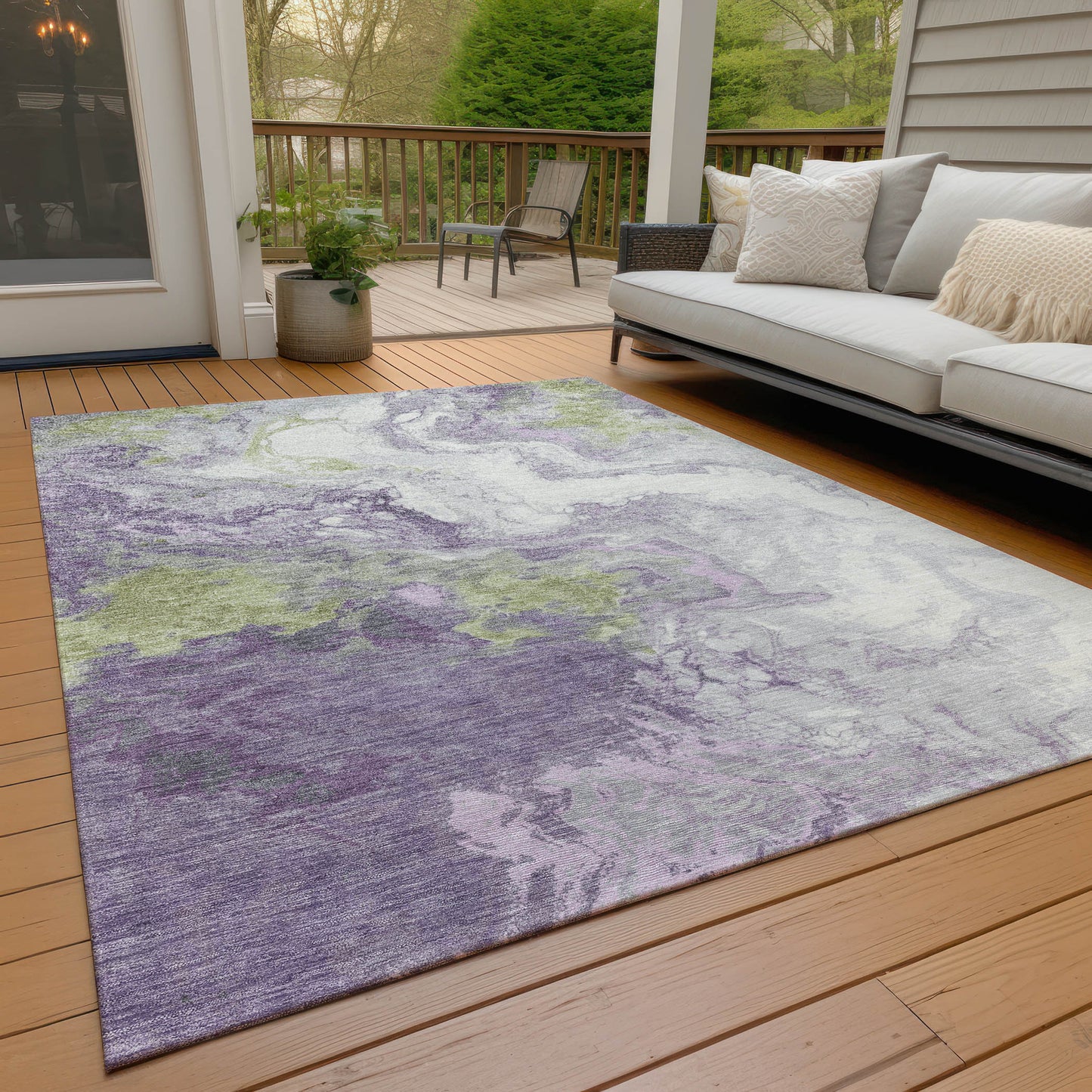 Lavender Fern Green Abstract Indoor Outdoor Area Rug 8x10ft Waterproof Rug