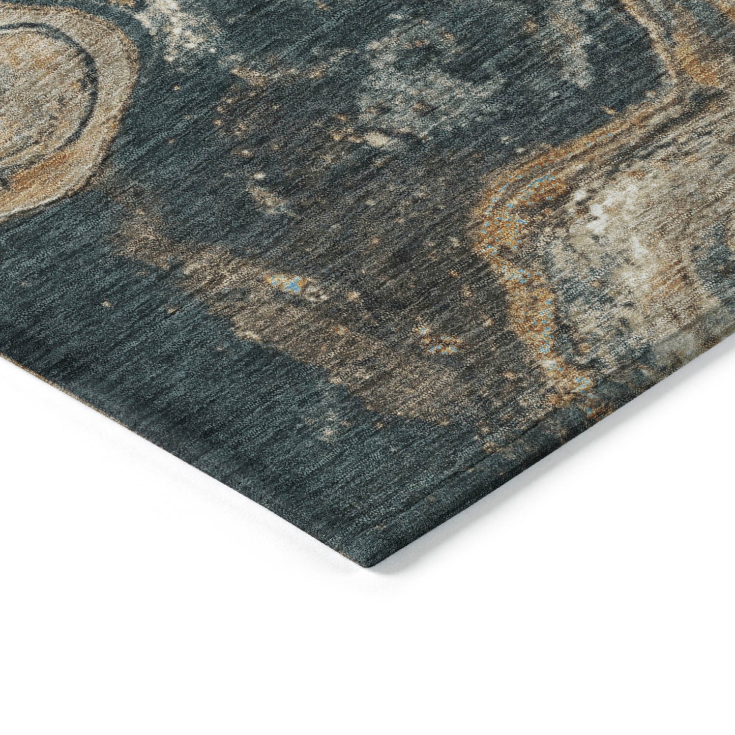 10' X 14' Wheat And Charcoal Abstract Washable Indoor Outdoor Area Rug