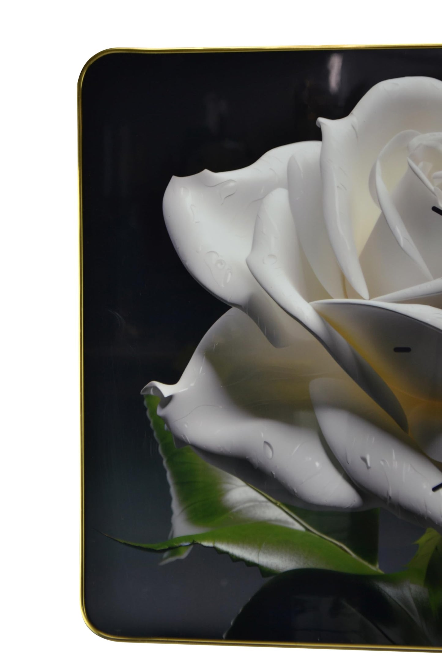 24" White Black And Green Solid Wood and Acrylic Silent Roses Floral Wall Clock-3