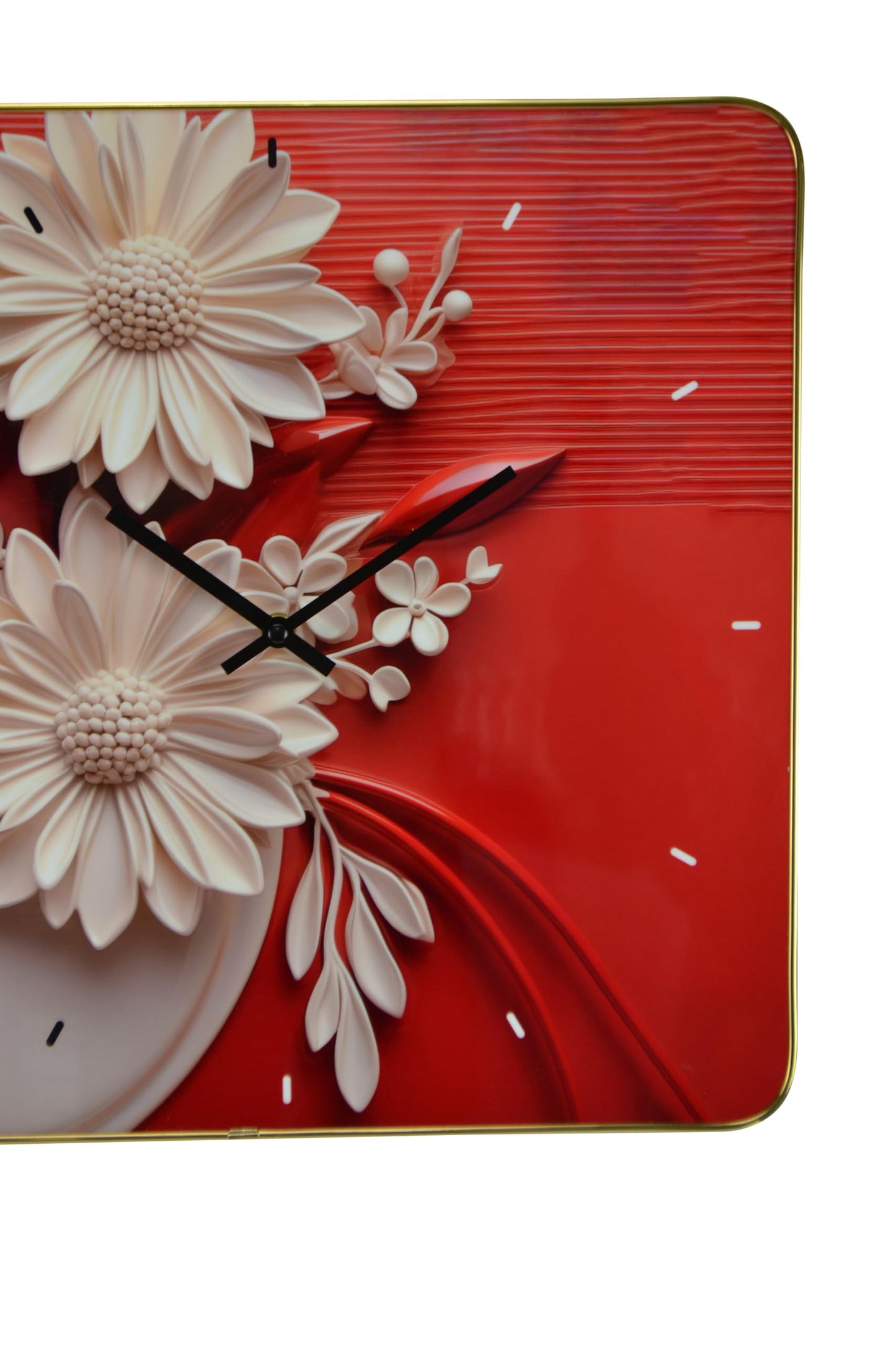 24'' White Red Black Solid Wood Acrylic Silent Analog Floral Wall Clock-2