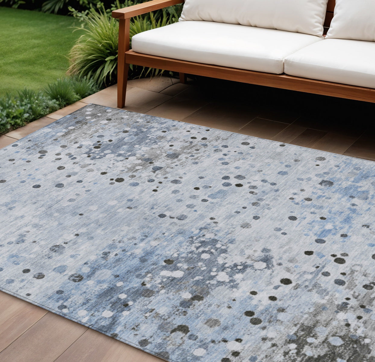 Sky Blue Abstract Washable Indoor Outdoor Area Rug 8x10-1
