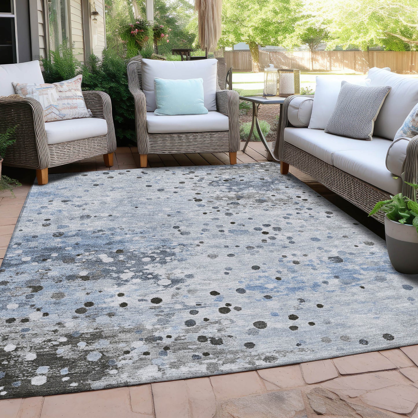 Sky Blue Abstract Washable Indoor Outdoor Area Rug 8x10-4