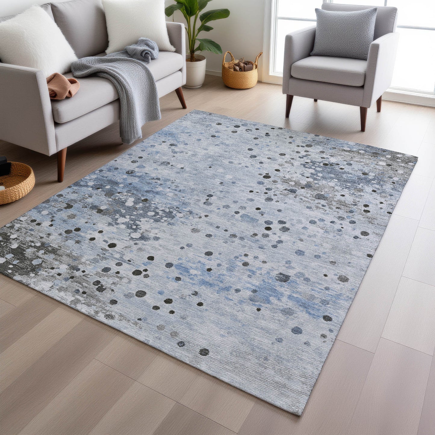 Sky Blue Abstract Washable Indoor Outdoor Area Rug 8x10-5