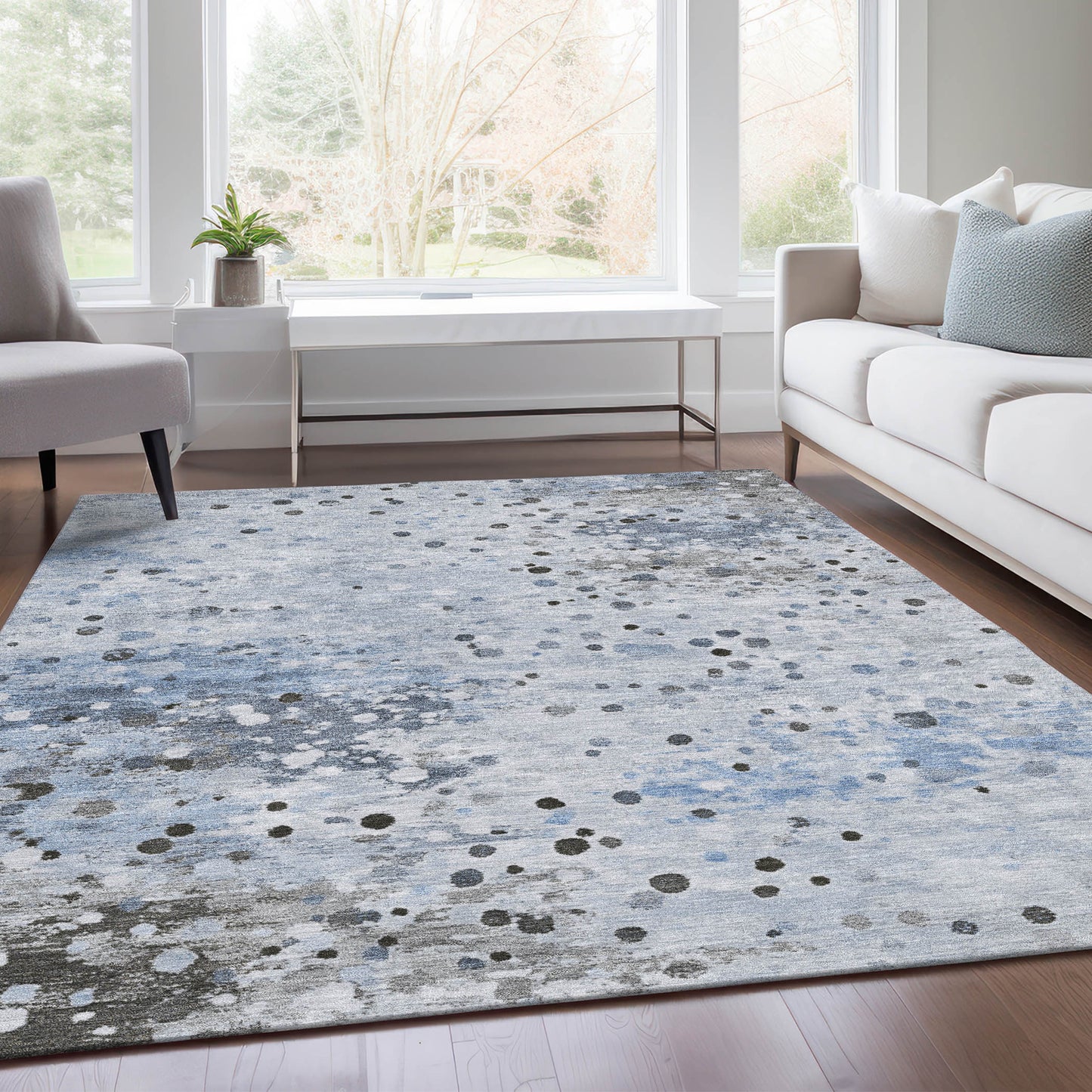 Sky Blue Abstract Washable Indoor Outdoor Area Rug 8x10-6