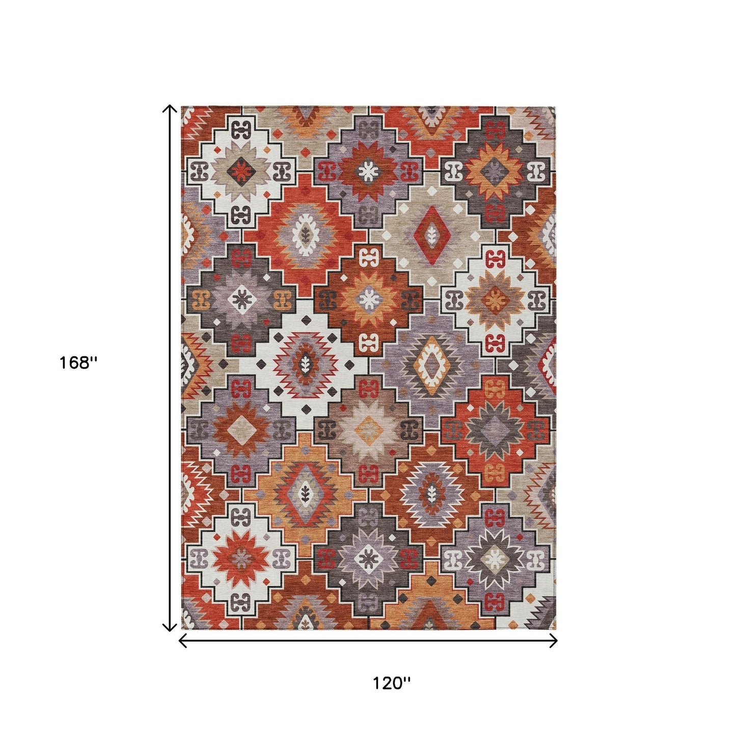 10X14 Rust Lavender Southwestern Washable Indoor Outdoor Area Rug.-6