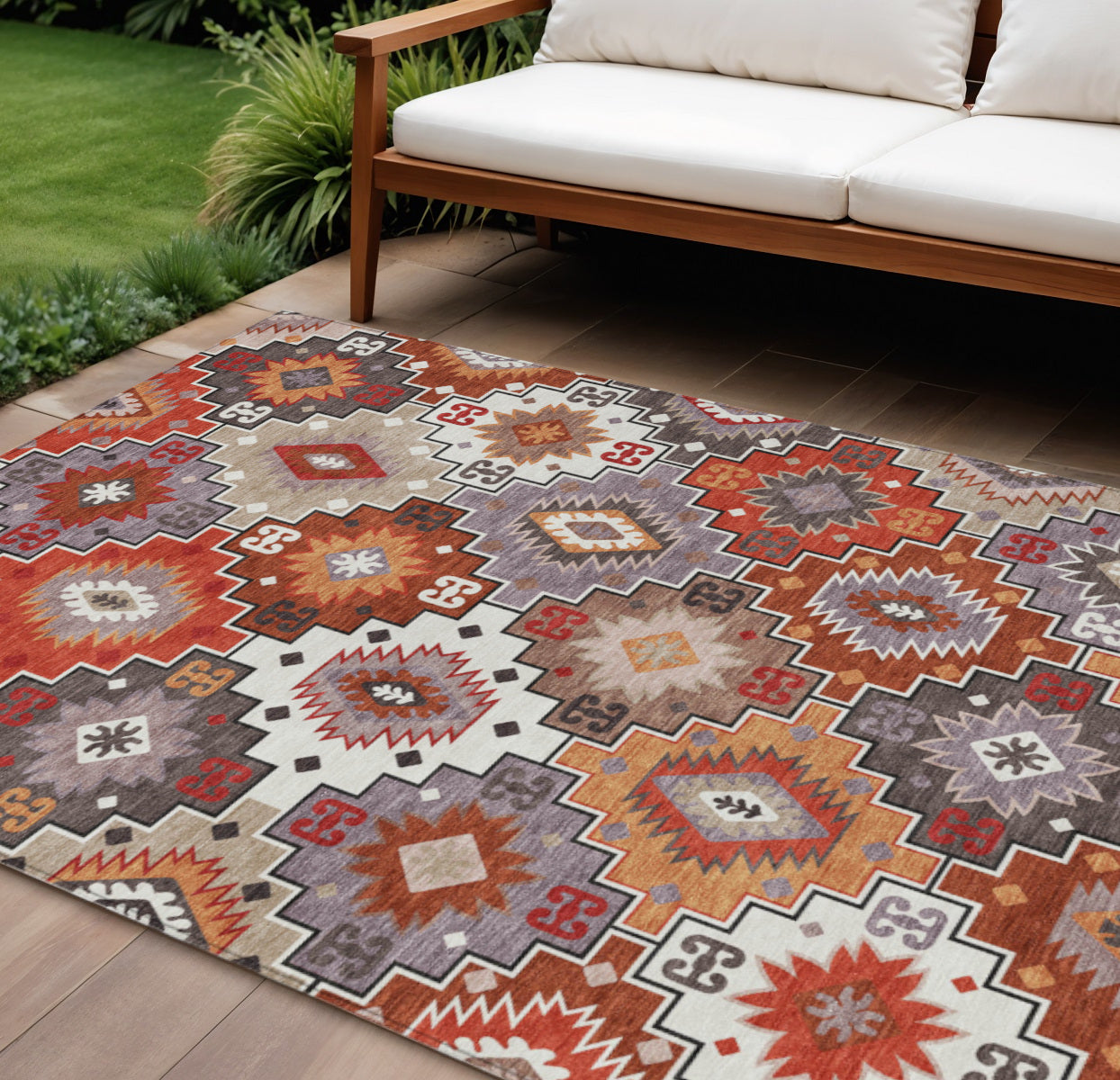 10X14 Rust Lavender Southwestern Washable Indoor Outdoor Area Rug.-0