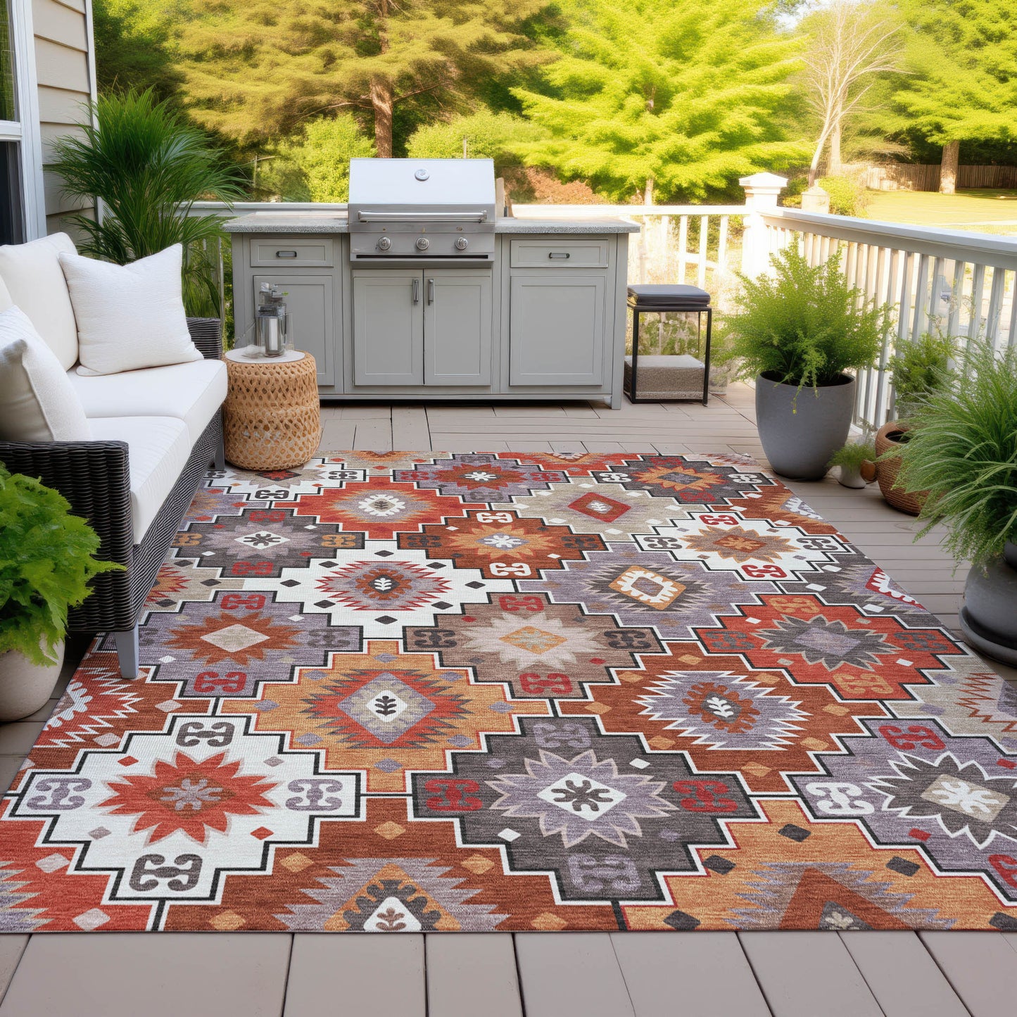 10X14 Rust Lavender Southwestern Washable Indoor Outdoor Area Rug.-1