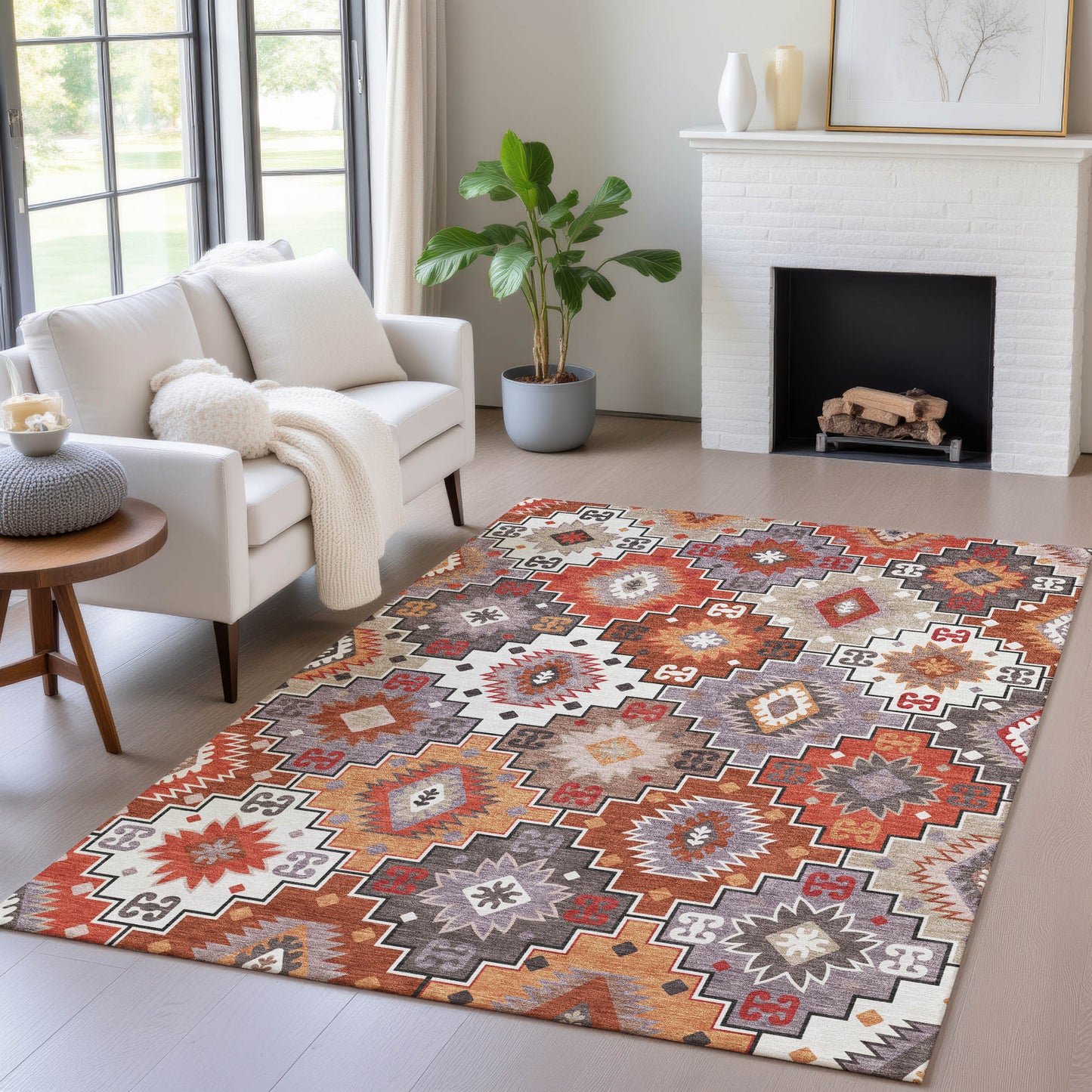 10X14 Rust Lavender Southwestern Washable Indoor Outdoor Area Rug.-2