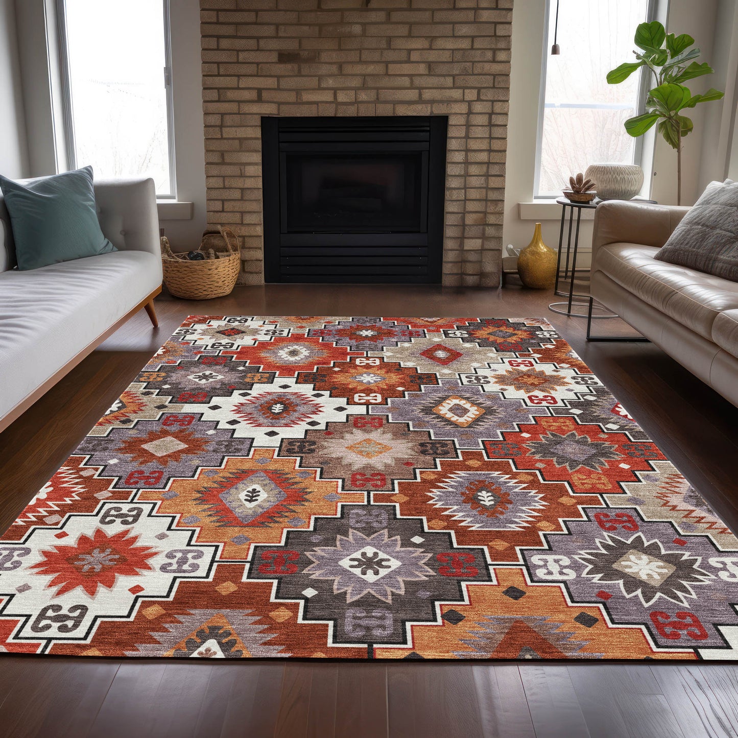 10X14 Rust Lavender Southwestern Washable Indoor Outdoor Area Rug.-3