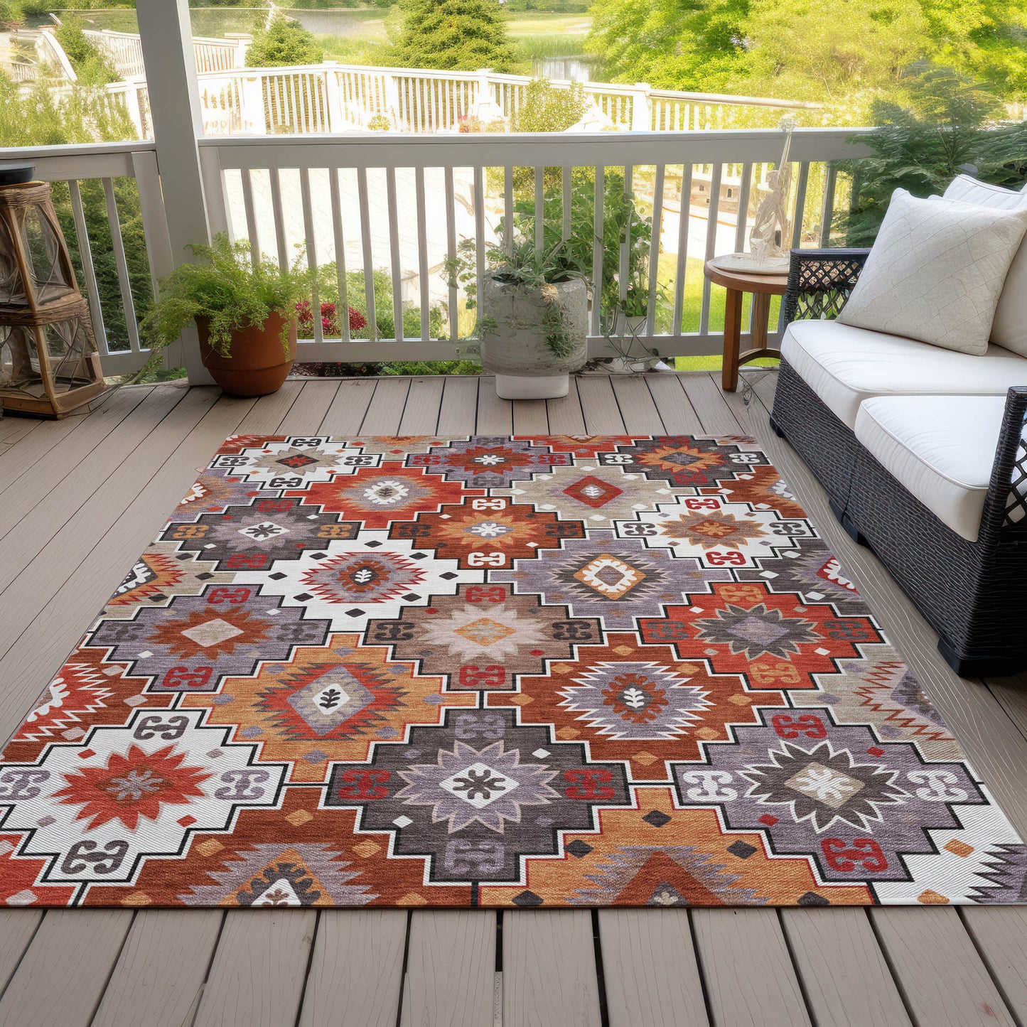 10X14 Rust Lavender Southwestern Washable Indoor Outdoor Area Rug.-4