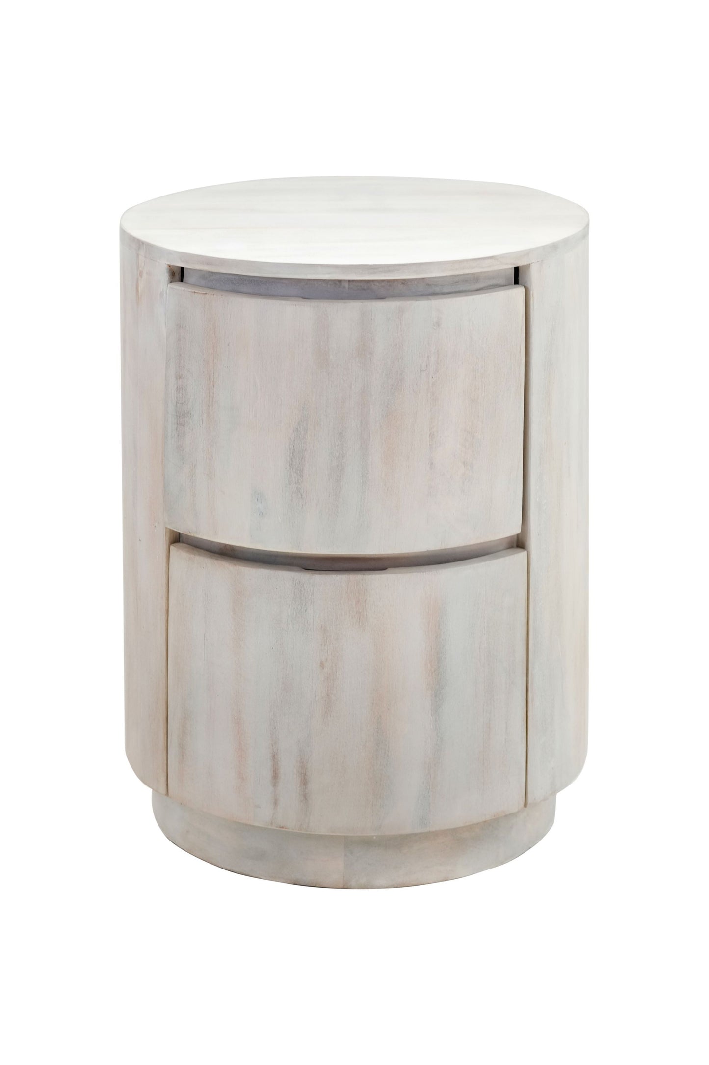 24 White Solid Wood Round Drum Side Table with Two Storage Drawers-1