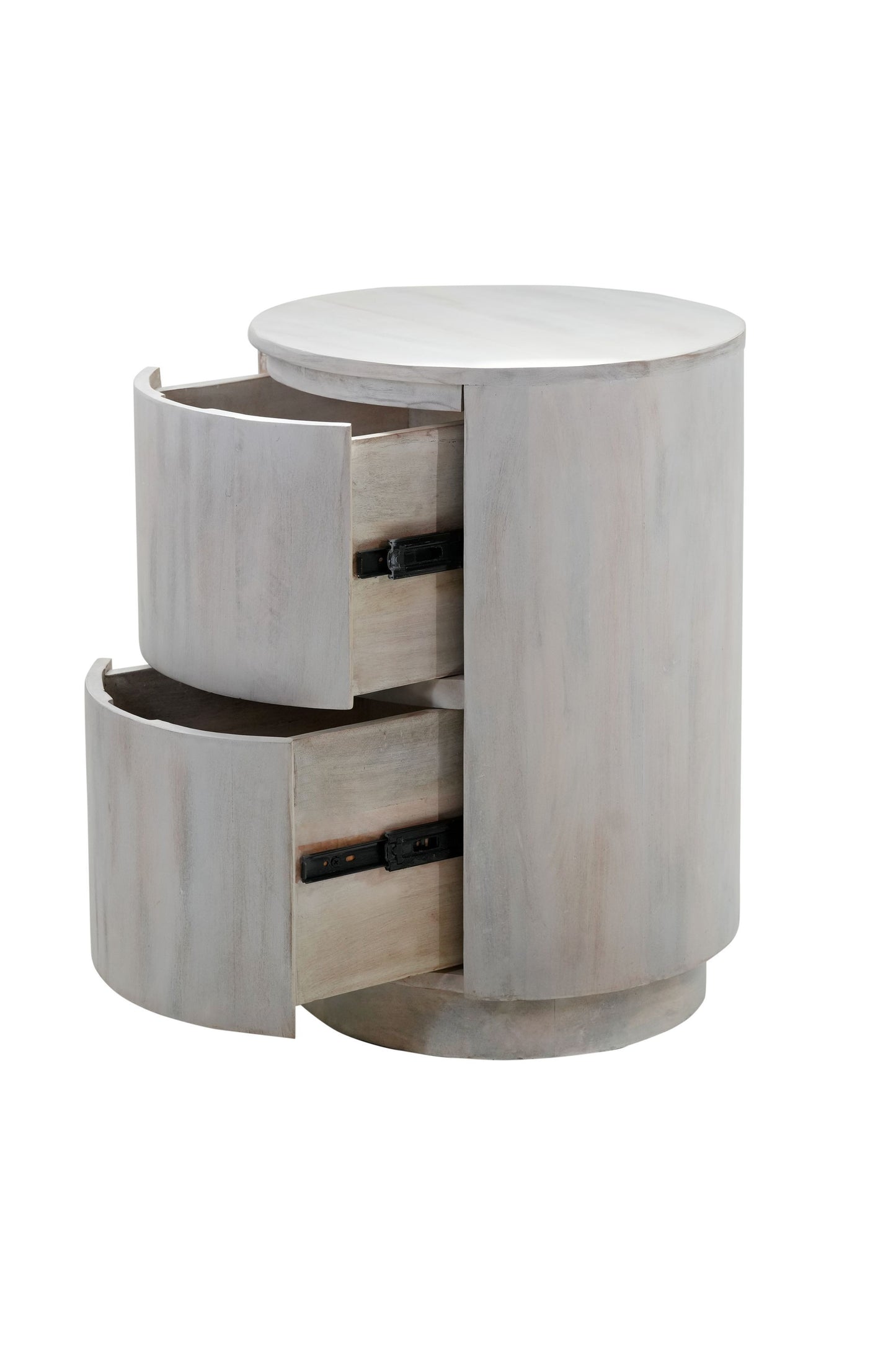 24 White Solid Wood Round Drum Side Table with Two Storage Drawers-2