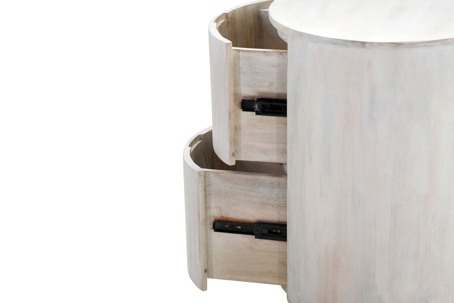 24 White Solid Wood Round Drum Side Table with Two Storage Drawers-3