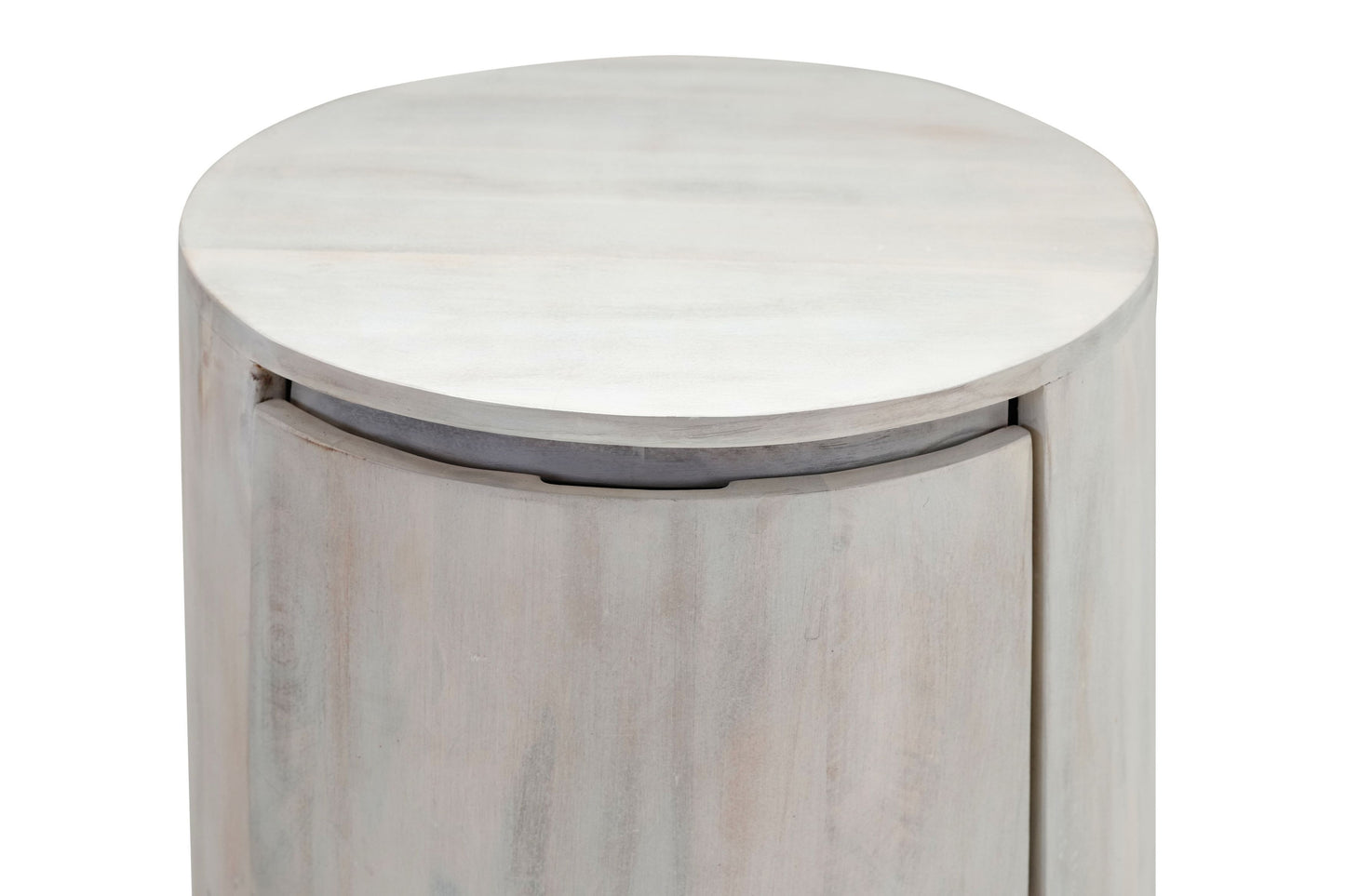 24 White Solid Wood Round Drum Side Table with Two Storage Drawers-4